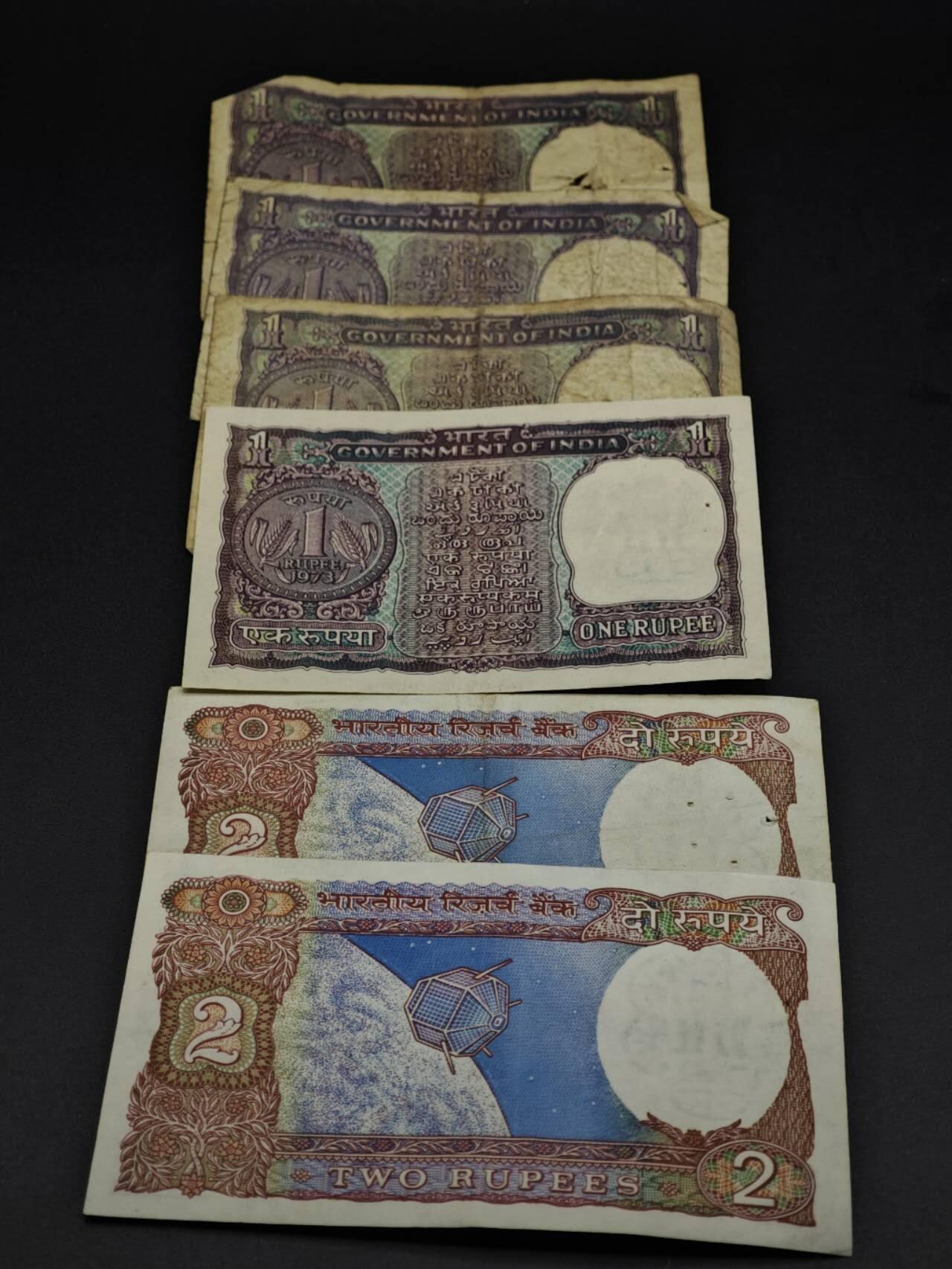 【淘币小摊】实时拍第八百五十九拍   无佣金福利纸币场   满百包邮可预留二周 每周一统一发货   印度1-2卢比纸币6张【有折】