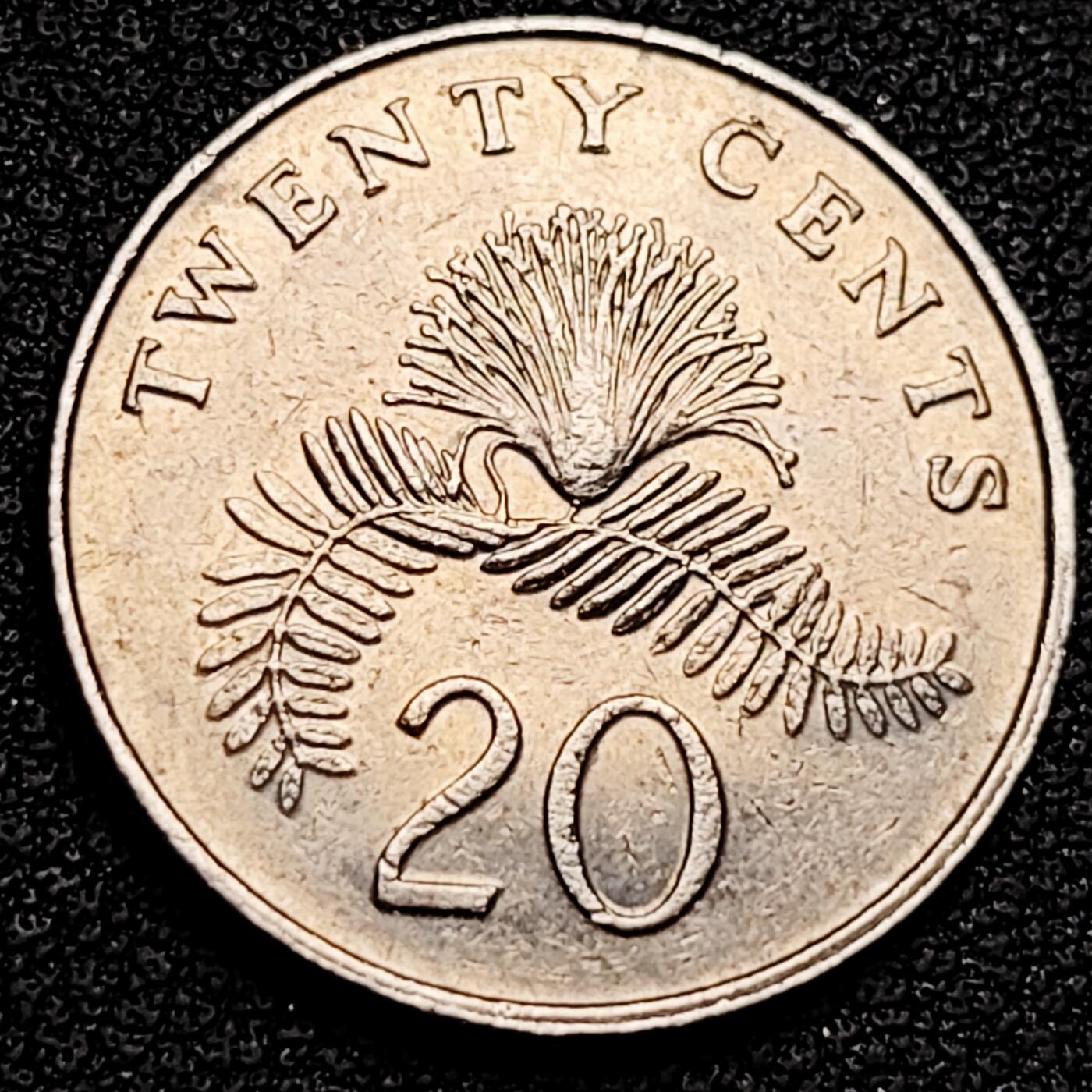 泉币菌-第180场- 精品福利场 1988 高币值 新加坡20分 绒球花 高盾徽版 直径21.36mm