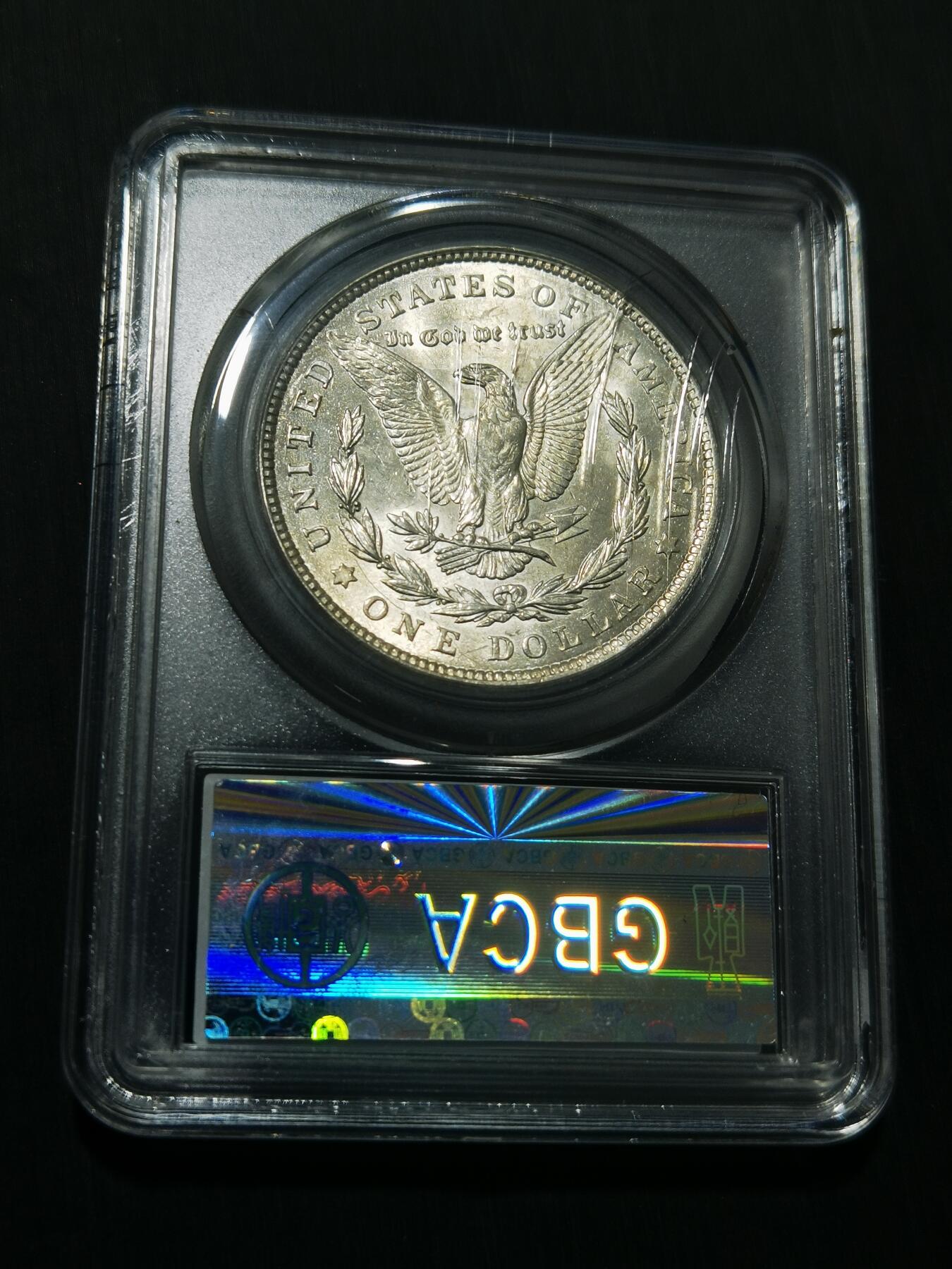天下钱庄专场欢迎参拍 公博评级MS64美国摩根一美元银币，盒子有点裂