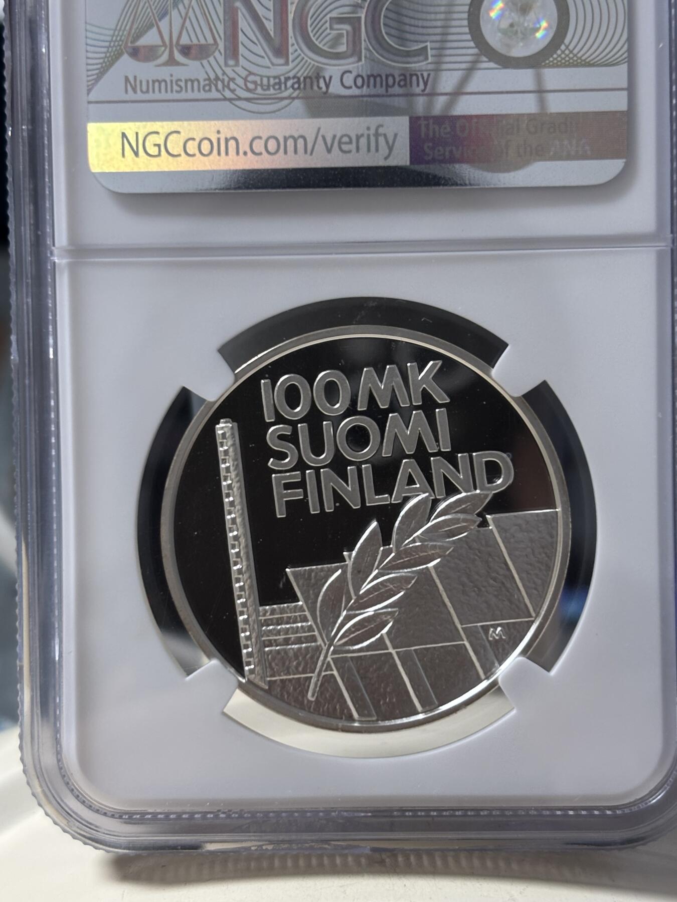 第190期拍卖 1994克劳斯获奖币芬兰跑步纪念银币NGC-PF69 24G,925银