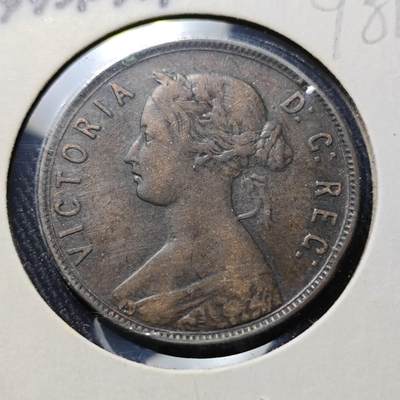 KK钱币收藏小铺  第398期 百期特拍（四拍之二） 2月预留时间 周末发货 - 1865年加拿大纽芬兰一分铜币 首年!