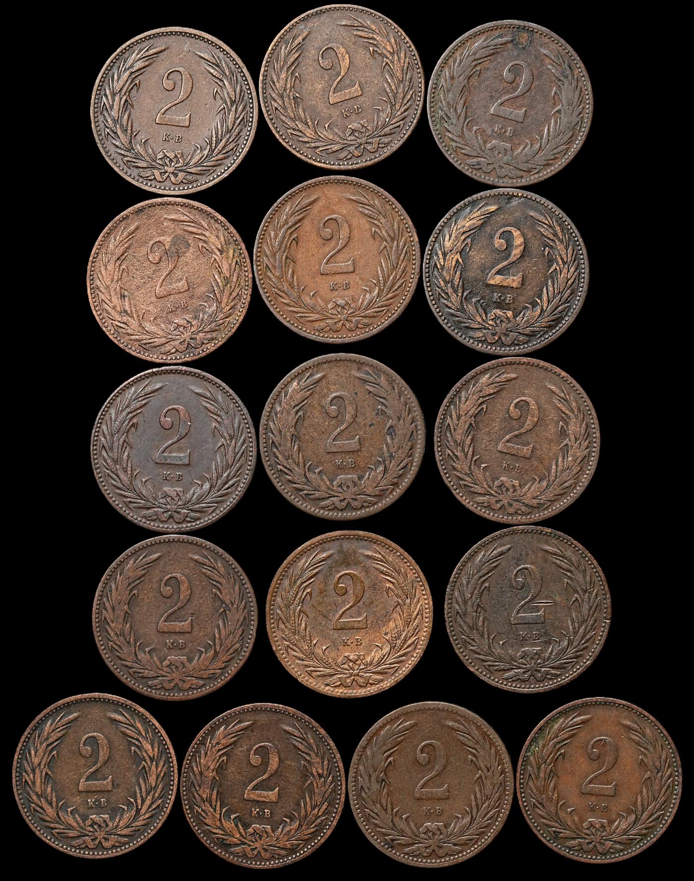 修遠堂世界钱币第103期 奥匈帝国-匈牙利王国2菲勒铜币一组