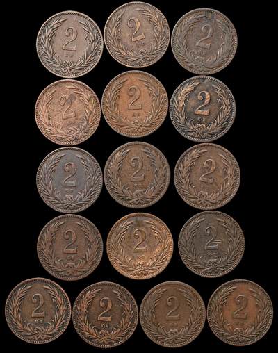 修遠堂世界钱币第103期 - 奥匈帝国-匈牙利王国2菲勒铜币一组