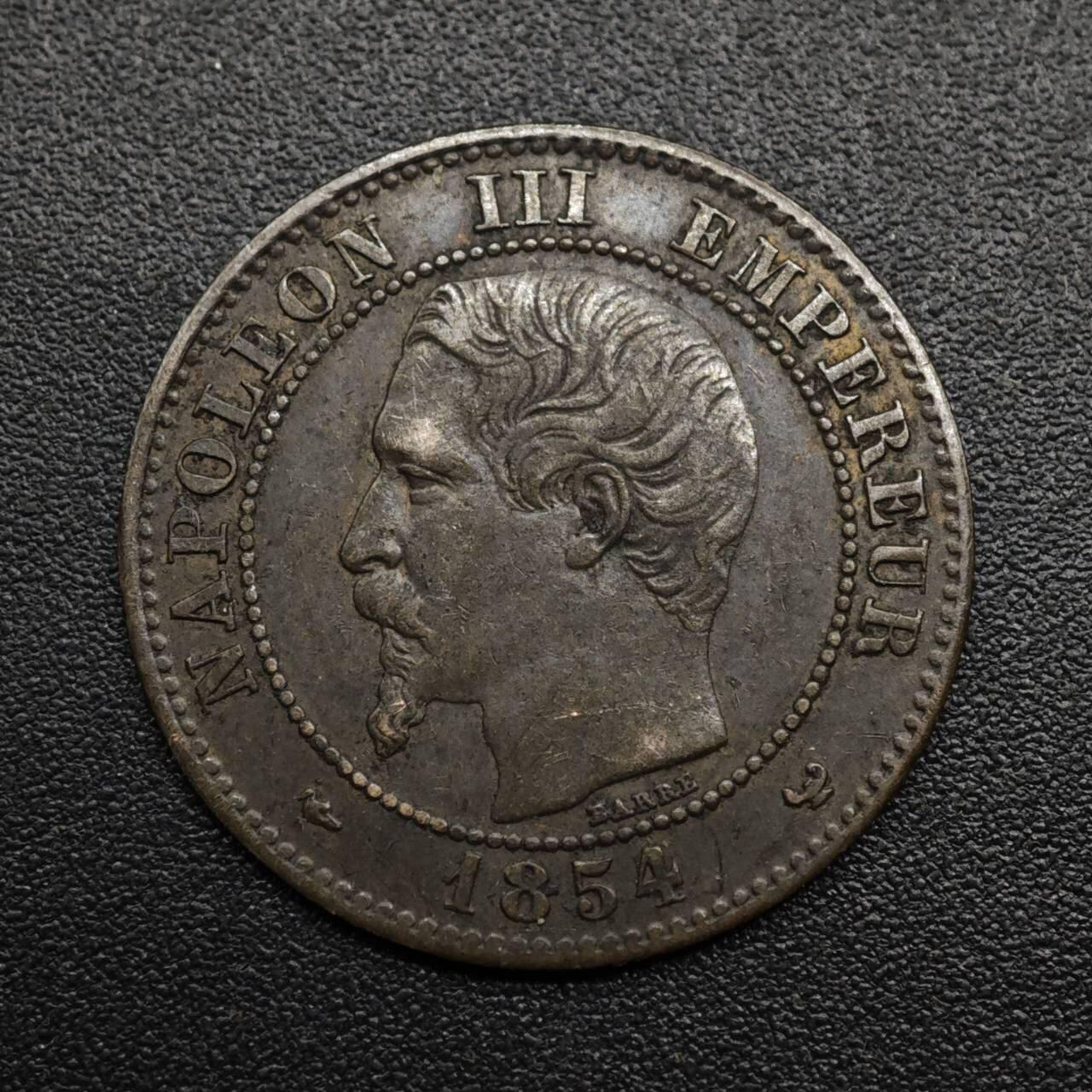 【淘币小摊】限时拍第八百六十拍  老铜币场  满百包邮可预留两周  周一统一发货  法国1854年拿破仑三世2分铜币