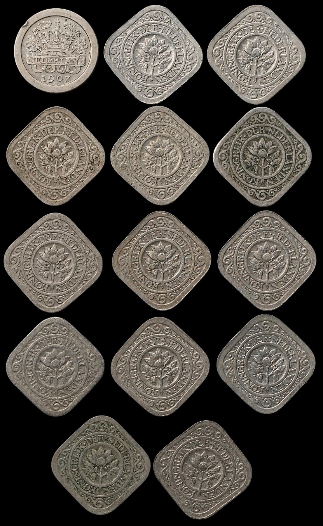 修遠堂世界钱币第103期 1907-1938年荷兰5分一组