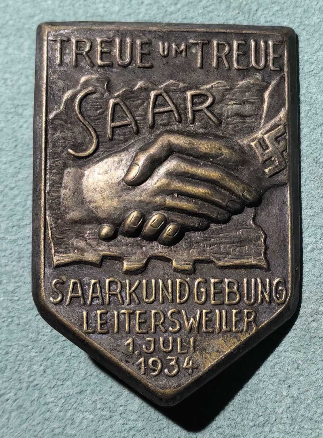 盛世勋华——号角文化勋章邮票专场拍卖第304期 德国（1939）1934年萨尔地区忠诚对忠诚集会纪念证章