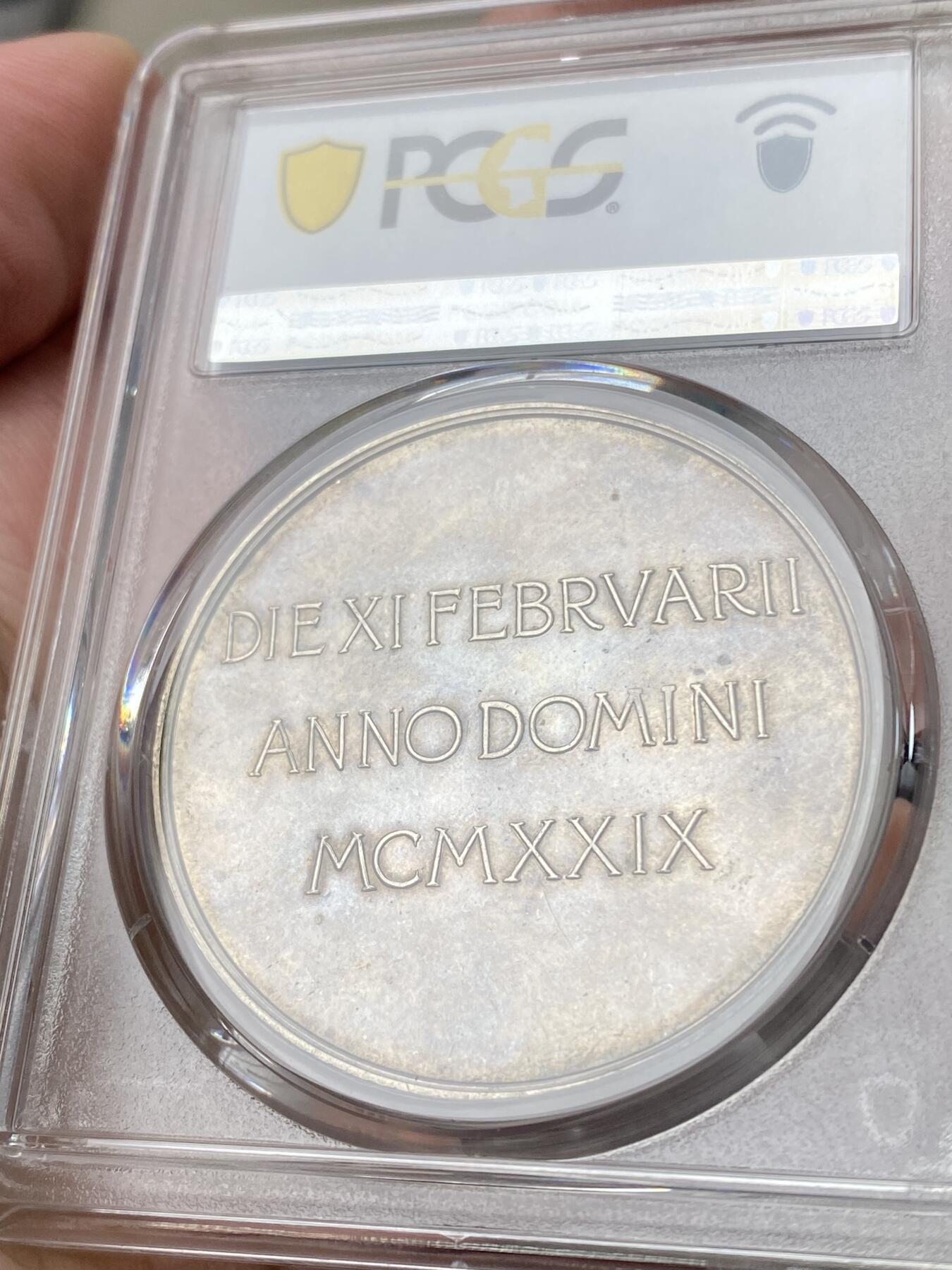 万国钱币拍卖第060期（万国六十期纪念大拍） PCGS SP63 1929年教皇国庇护十一世纪念意大利与教宗和平约定大银章 教皇三重冠与意大利皇冠中间是意大利雄鹰站在法西斯束棒之上 罕见品种 PC唯一冠军