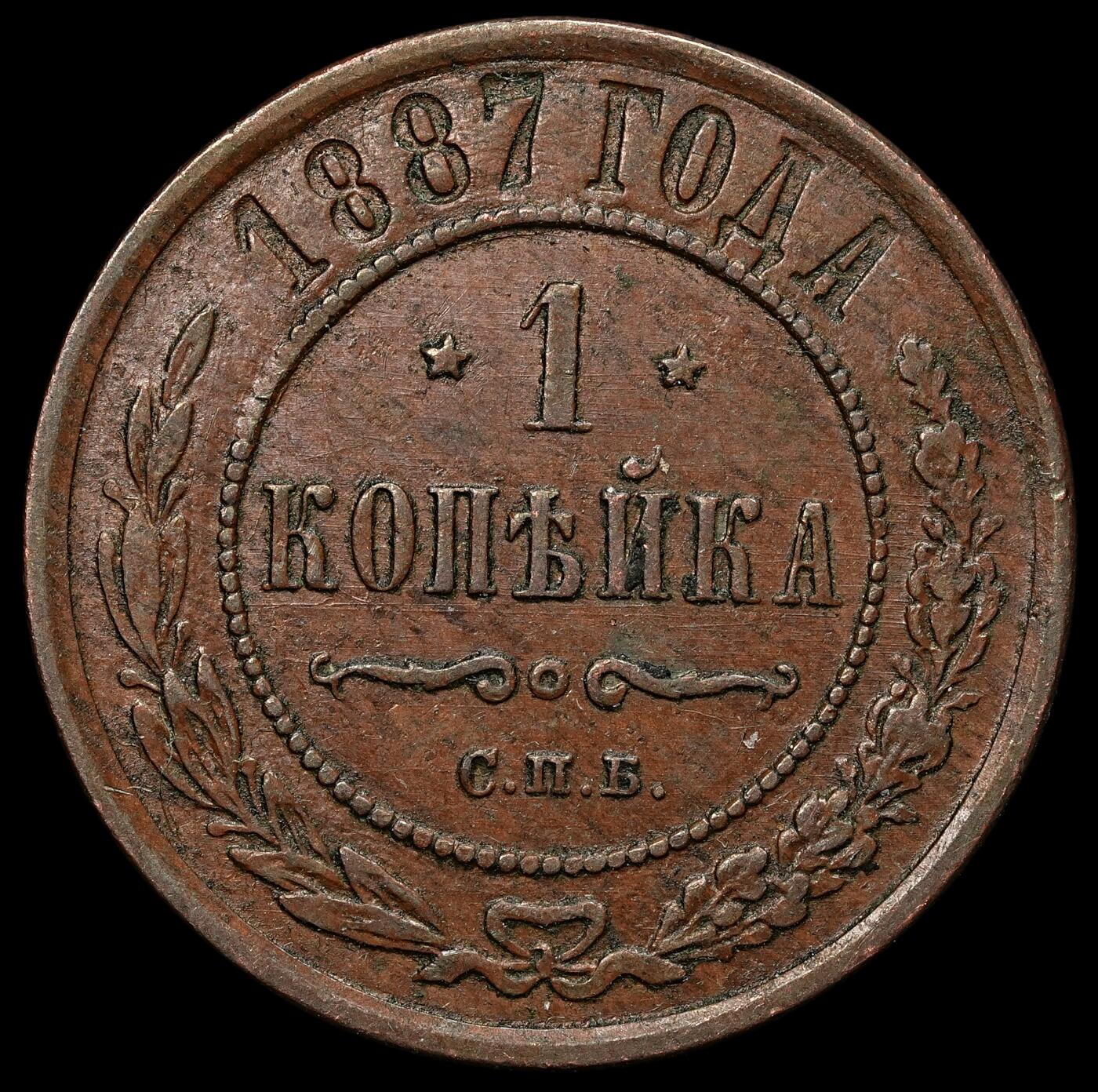 修遠堂世界钱币第103期 1887年沙俄1戈比铜币