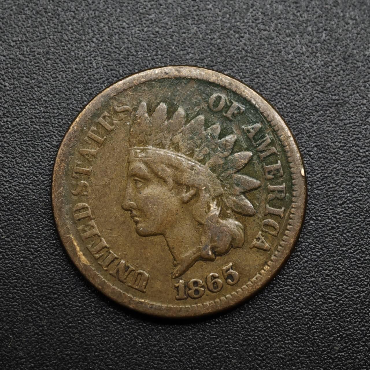 【淘币小摊】限时拍第八百六十拍  老铜币场  满百包邮可预留两周  周一统一发货  美国1865年印第安一分铜币早期年份