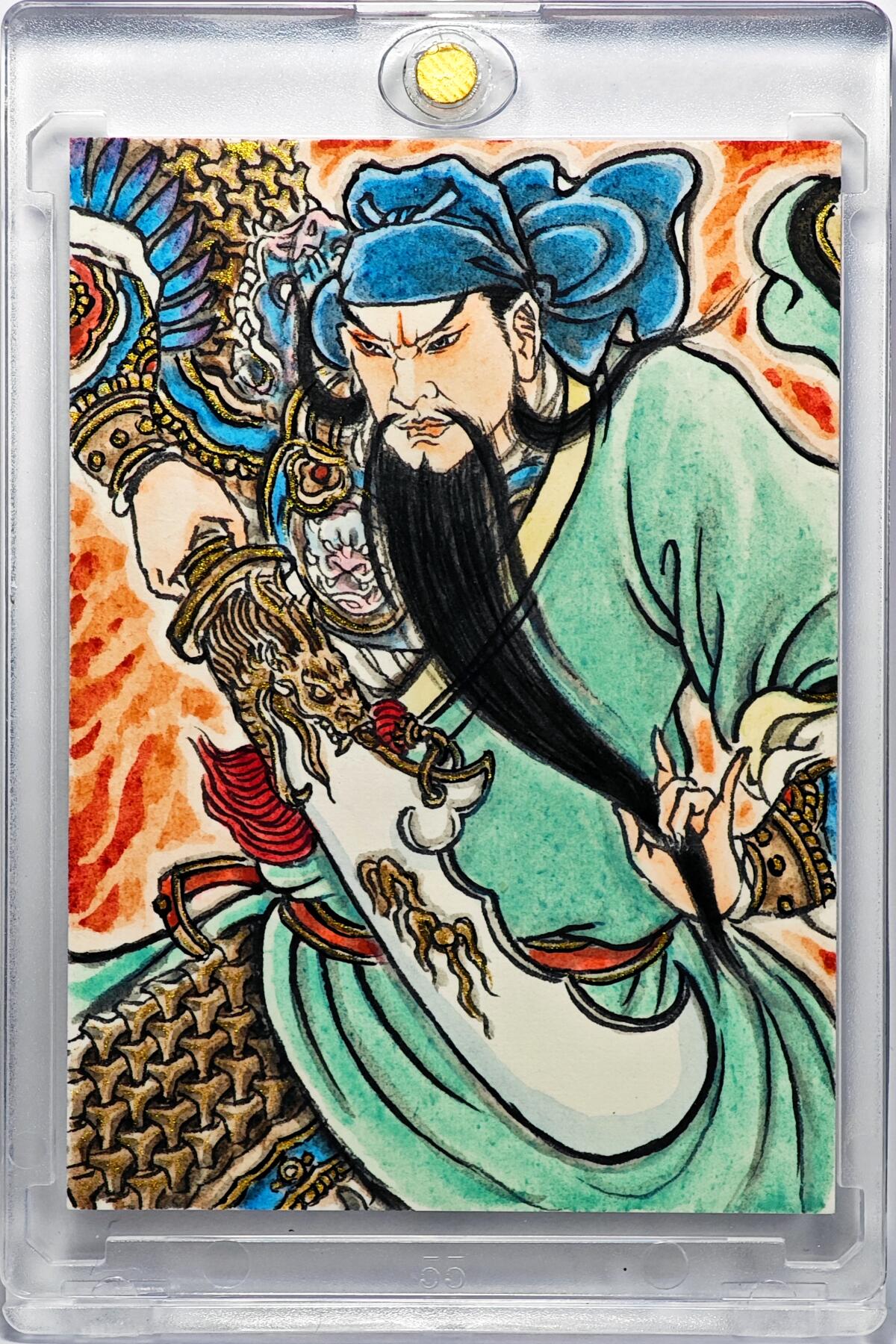 白泽拍卖卡牌手绘专场第32期（愿得长如此 年年物侯新） 2025 卢艺丰手绘卡 关圣帝君  卢艺丰背简绘 卡砖封装