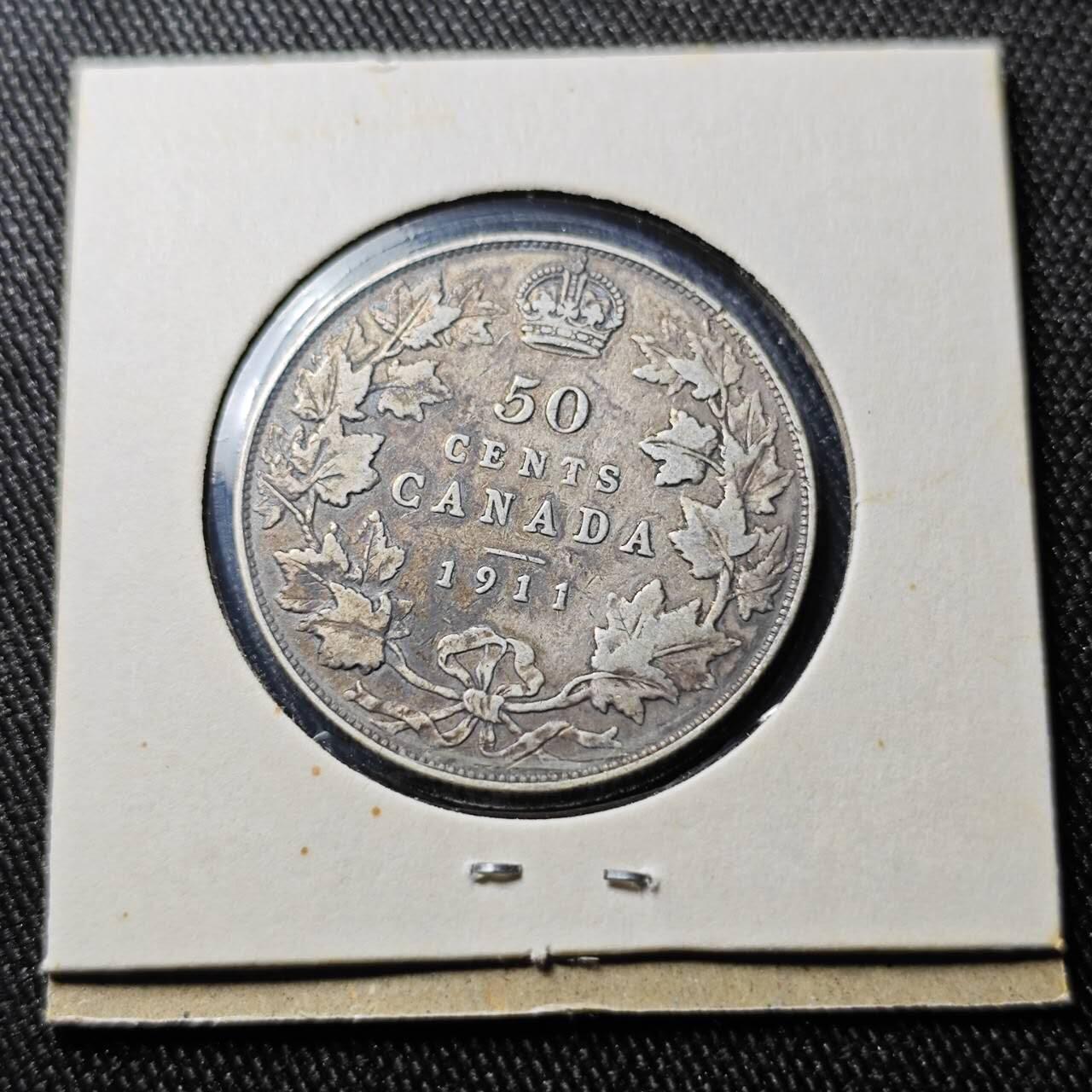 KK钱币收藏小铺  第398期 百期特拍（四拍之二） 2月预留时间 周末发货 1911加拿大50分乔五银币 高银 