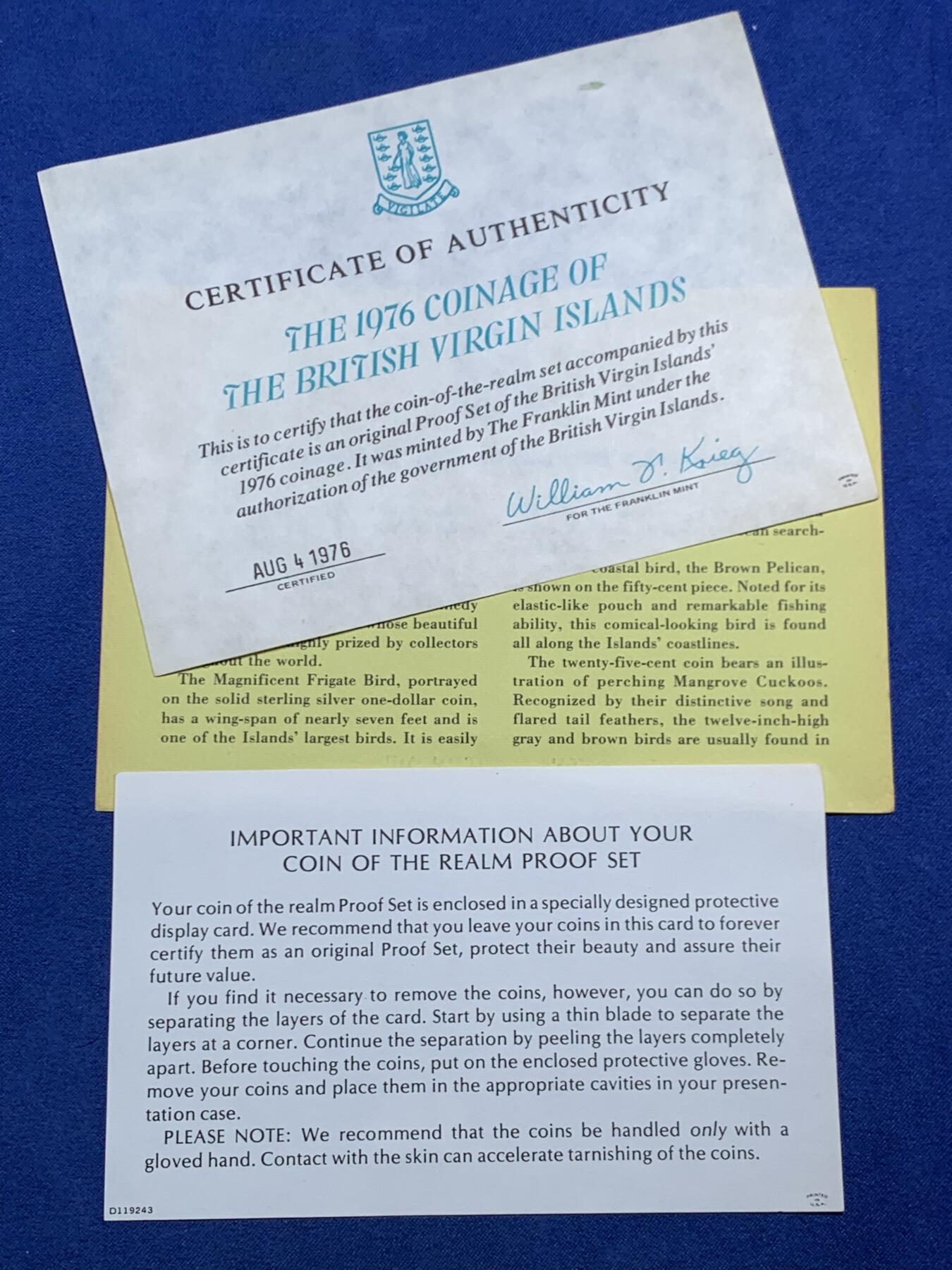 《竞宝斋》第463-465场 周日，周一，周二，3场连拍 （全场包邮）欢迎送拍 原盒证书  英属维尔京群岛 1976年 鸟类 6枚套精制纪念币 其中最大一枚军舰鸟是银币（925银 25.7克）
