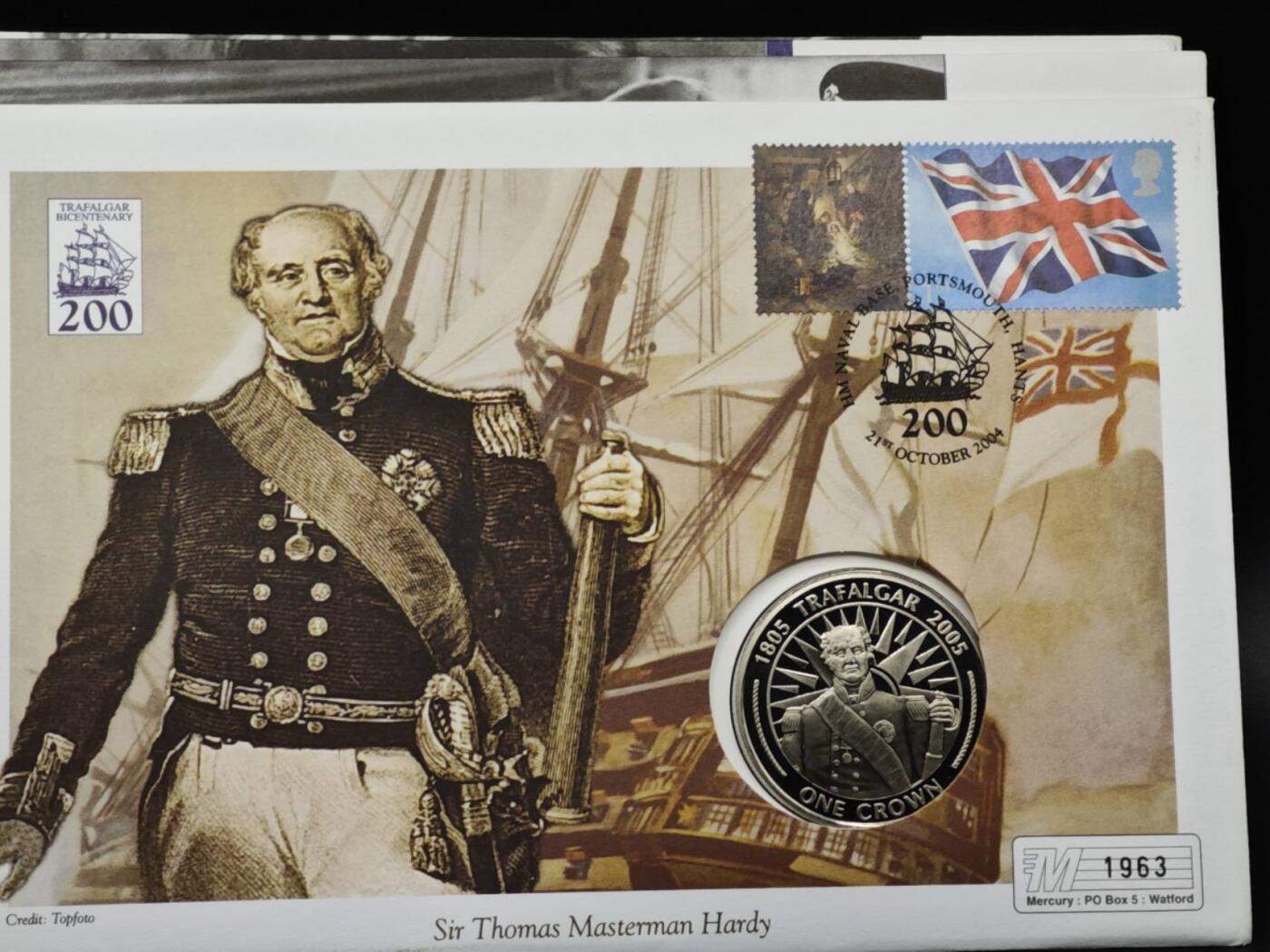 【淘币小摊】限时拍第八百六十二拍  克朗币邮币封场  满百包邮可预留两周  周一统一发货  直布罗陀2005年特拉法加海战200周年克朗纪念币邮币封