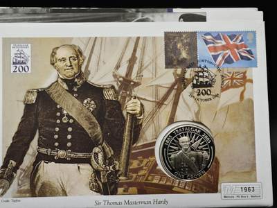 【淘币小摊】限时拍第八百六十二拍  克朗币邮币封场  满百包邮可预留两周  周一统一发货  - 直布罗陀2005年特拉法加海战200周年克朗纪念币邮币封