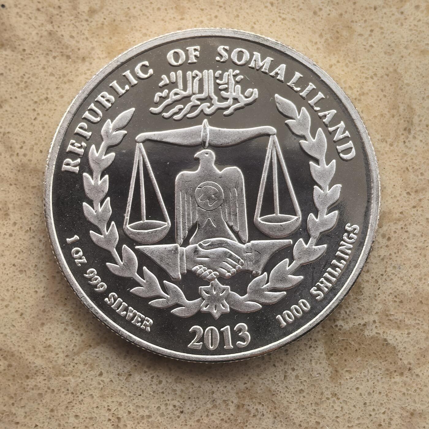 道一币馆币章第一百六十五场 索马里兰2013年中国蛇年1000先令精制银币   31.1g 999s