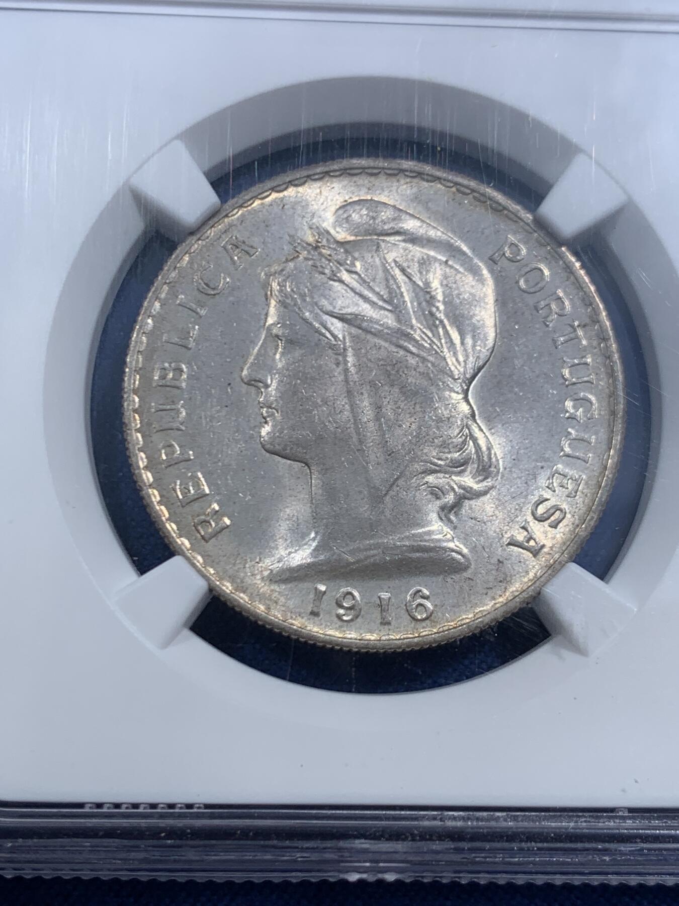 《竞宝斋》第463-465场 周日，周一，周二，3场连拍 （全场包邮）欢迎送拍 NGC MS62 葡萄牙1916年女神50分银币