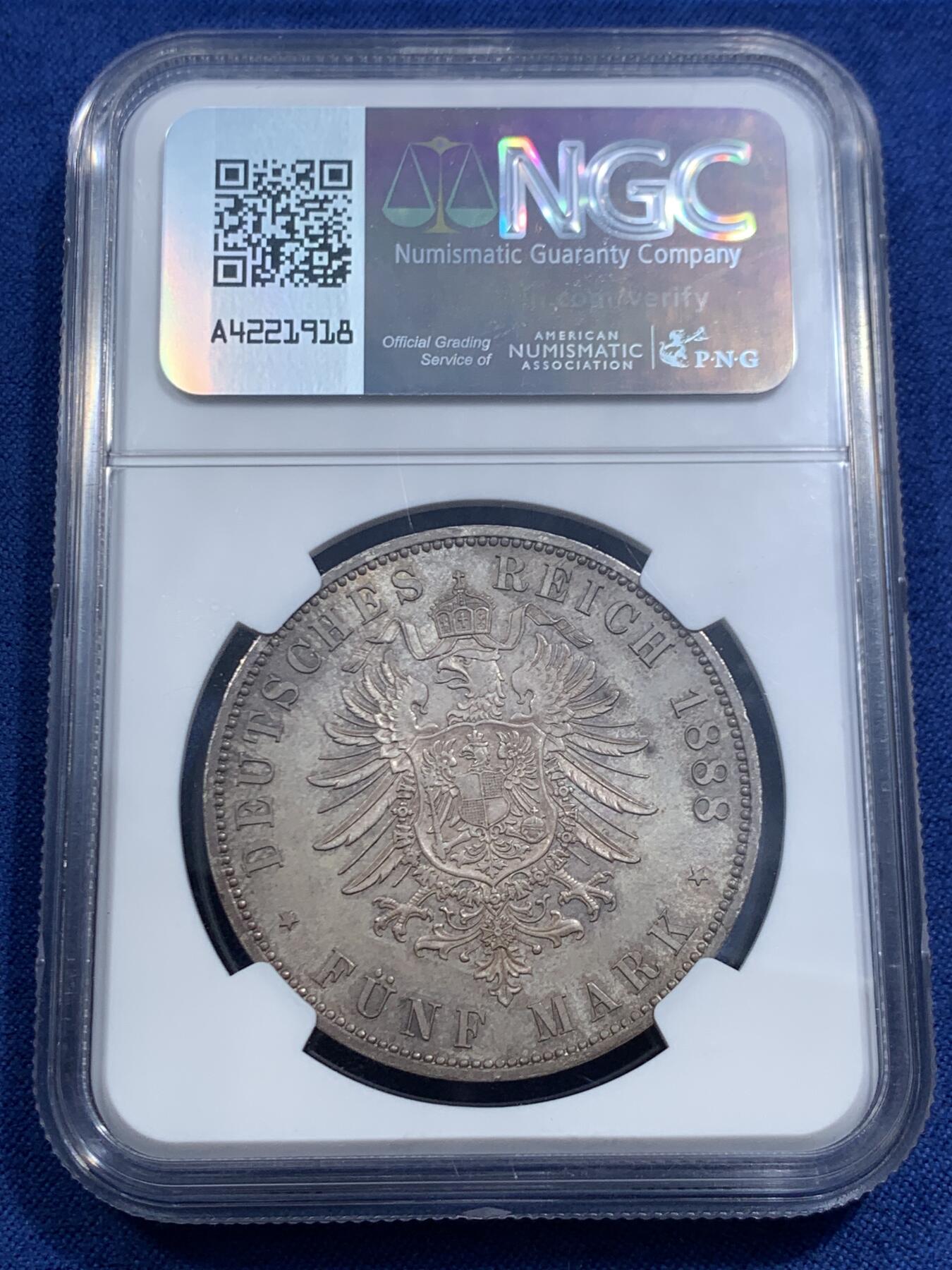 《竞宝斋》第463-465场 周日，周一，周二，3场连拍 （全场包邮）欢迎送拍 NGC MS63 德国 1888A 弗里德里希三世皇帝5马克 大银币 三皇之年 德二钱币必入