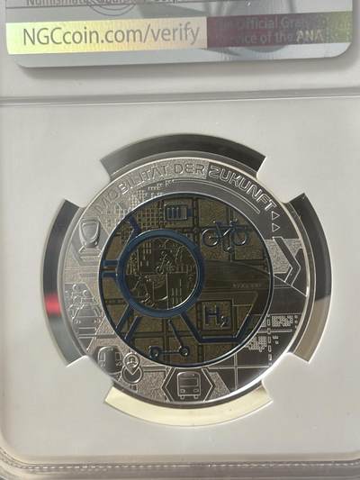 奥地利2021银铌双金属系列智能交通银币NGC-MS70首，900银/998铌，重量:9/6.5克发行：65000枚