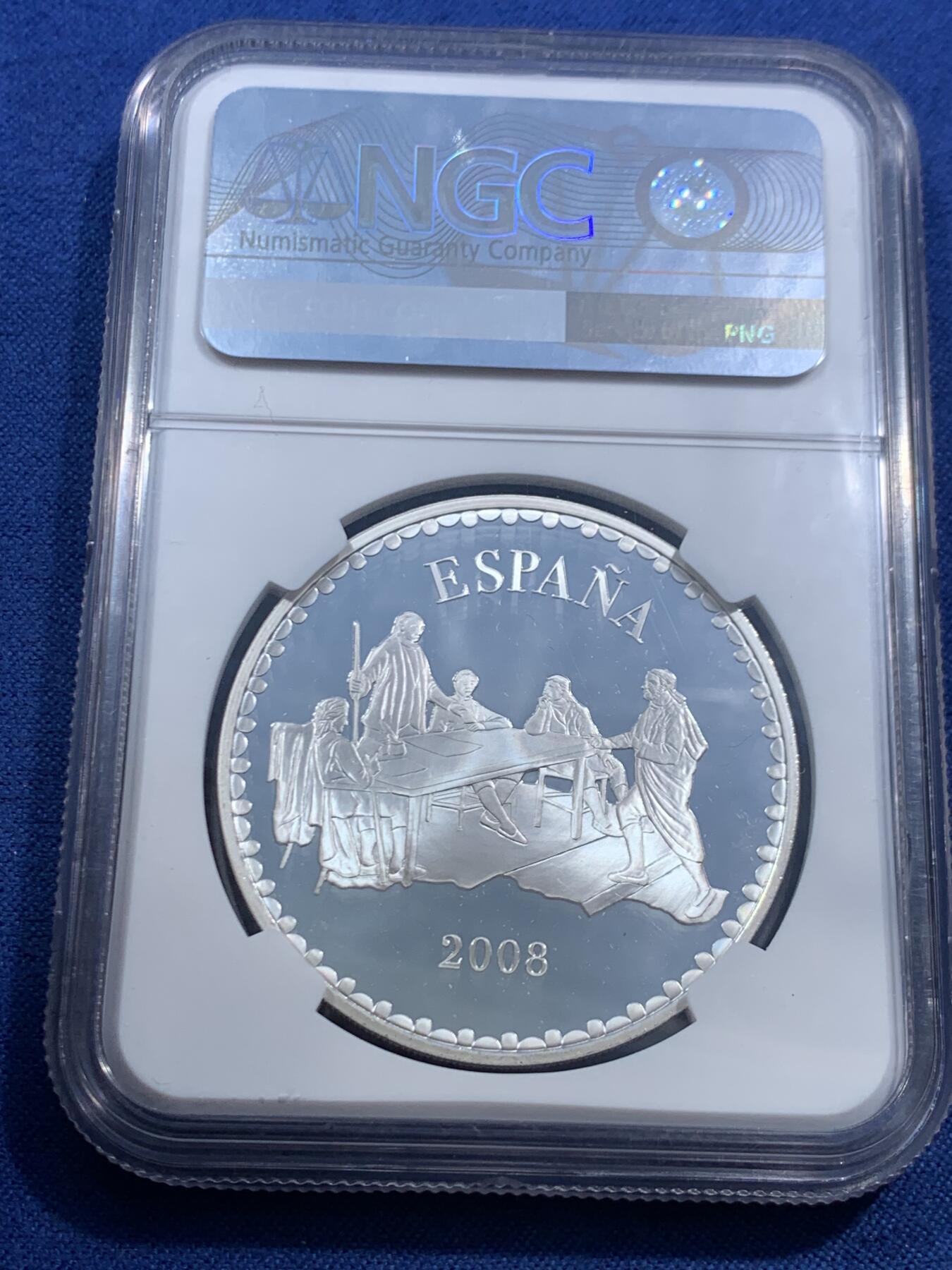 《竞宝斋》第463-465场 周日，周一，周二，3场连拍 （全场包邮）欢迎送拍 NGC PF68UC 西班牙2008年保卫国家战役胜利双面主题10欧精制纪念银币（27克，925银，币径40MM，限量发行12000枚，西班牙历史上反法战争纪念题材）