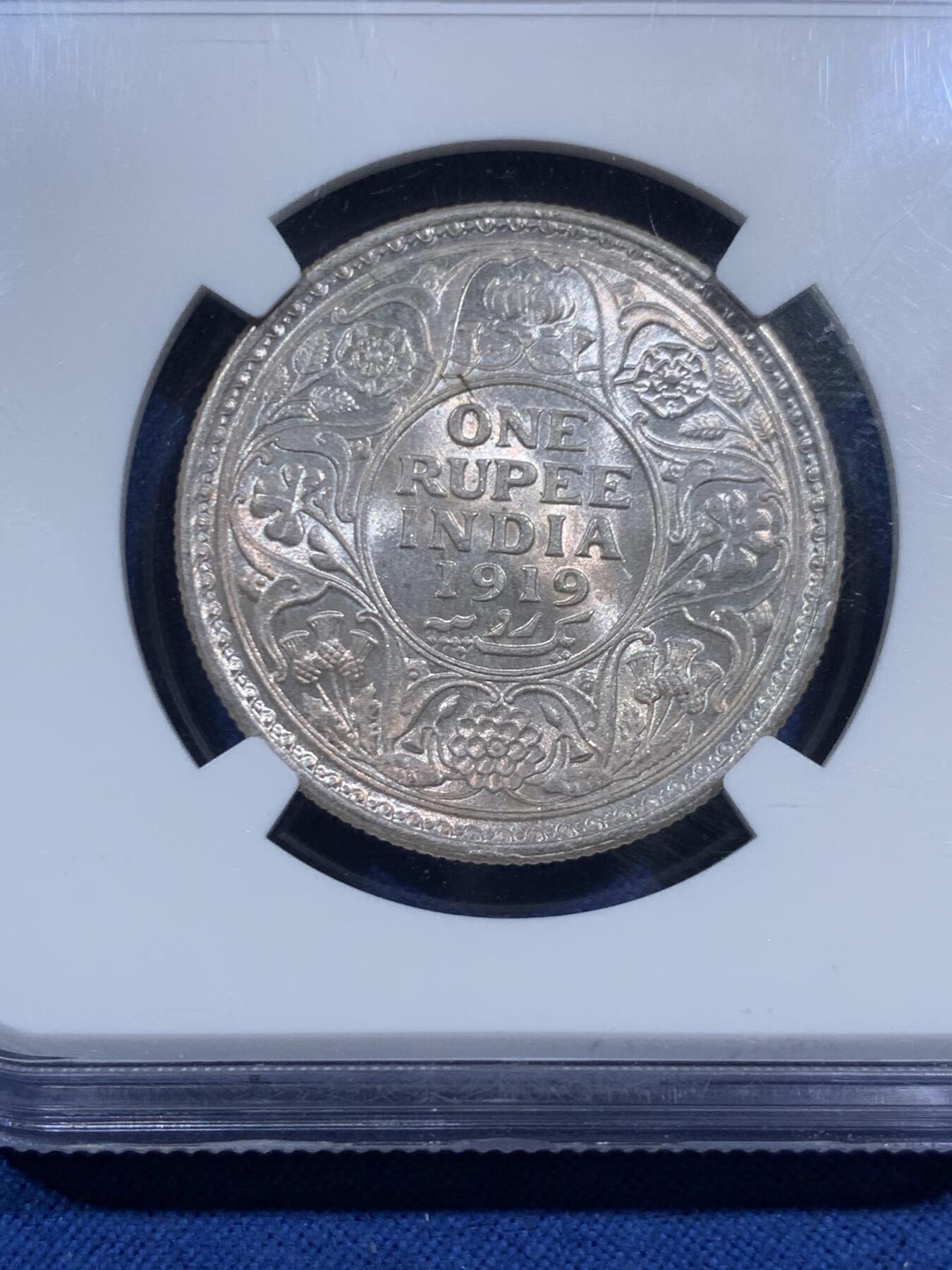 《竞宝斋》第463-465场 周日，周一，周二，3场连拍 （全场包邮）欢迎送拍 NGC MS62 英属印度1919年乔治五世1卢比  917银