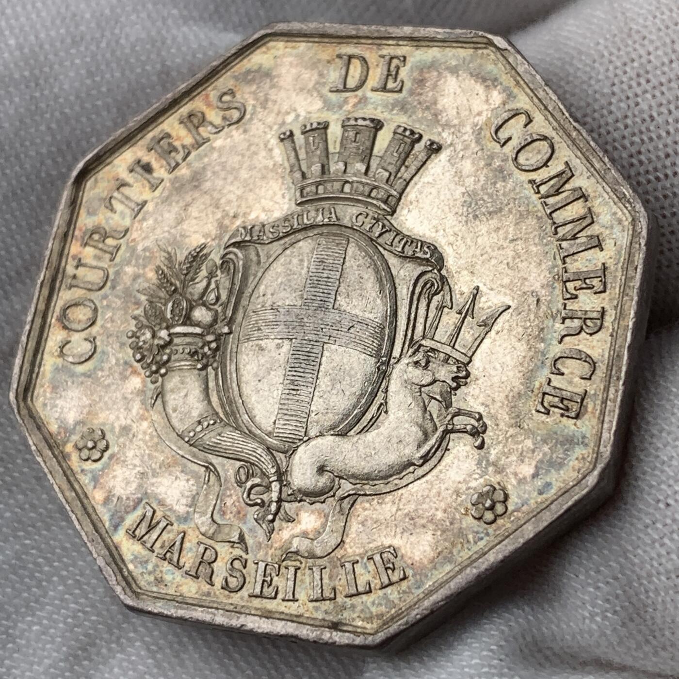 掌中浮雕-藏着的欧洲第052场 法国马赛商业经纪人八角银章，33.5mm，19g