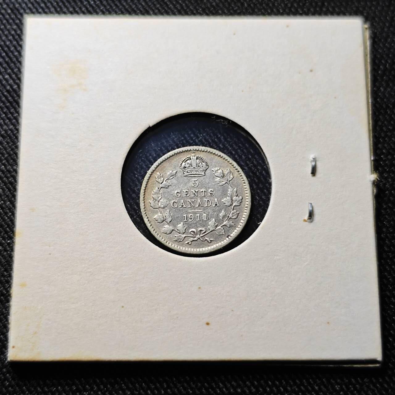 KK钱币收藏小铺  第398期 百期特拍（四拍之二） 2月预留时间 周末发货  1911英属加拿大5分银币