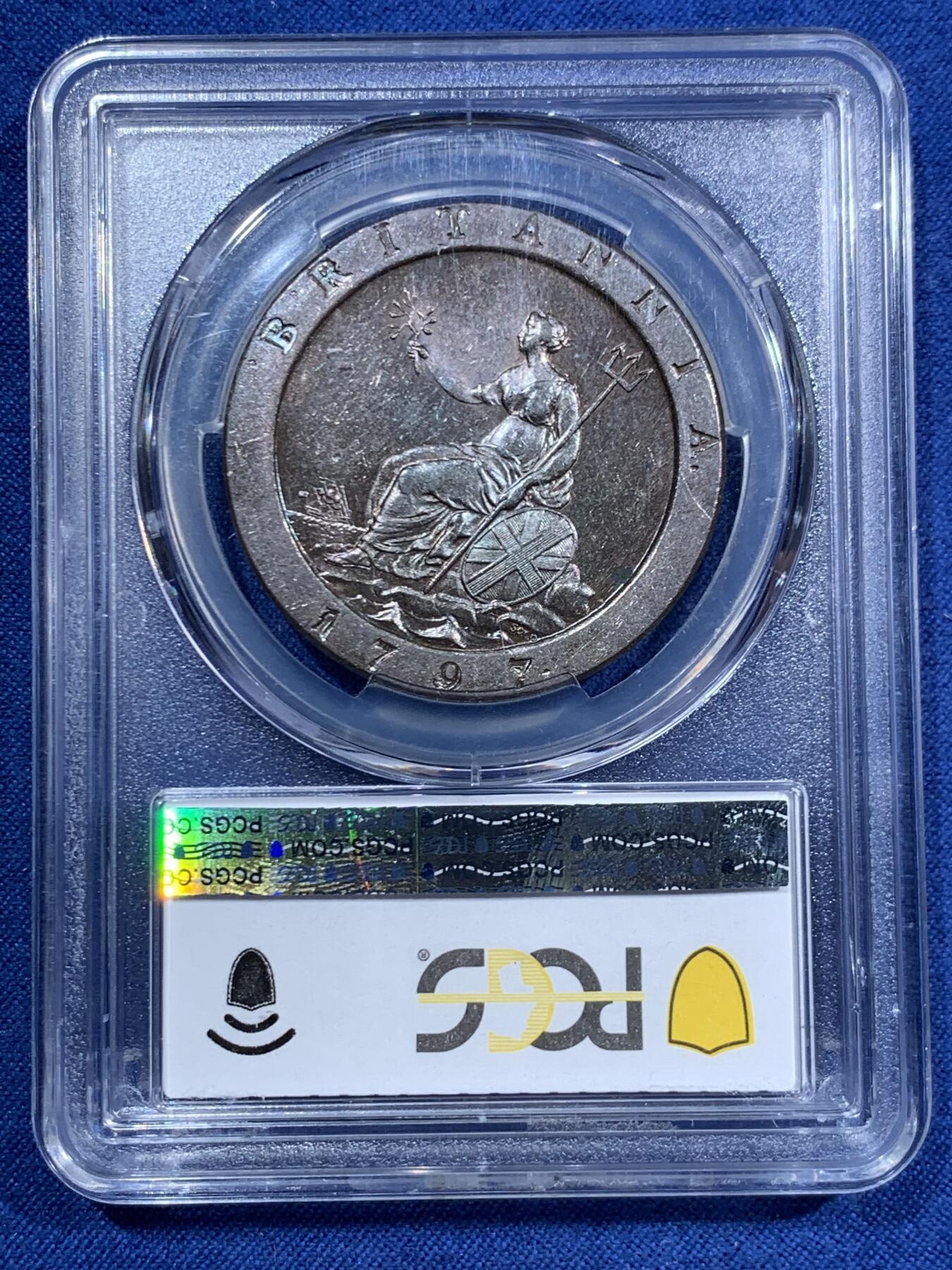 《竞宝斋》第463-465场 周日，周一，周二，3场连拍 （全场包邮）欢迎送拍 PCGS MS63BN 英国1797年乔治三世车轮1便士铜币，底板镜面感觉状态非常好