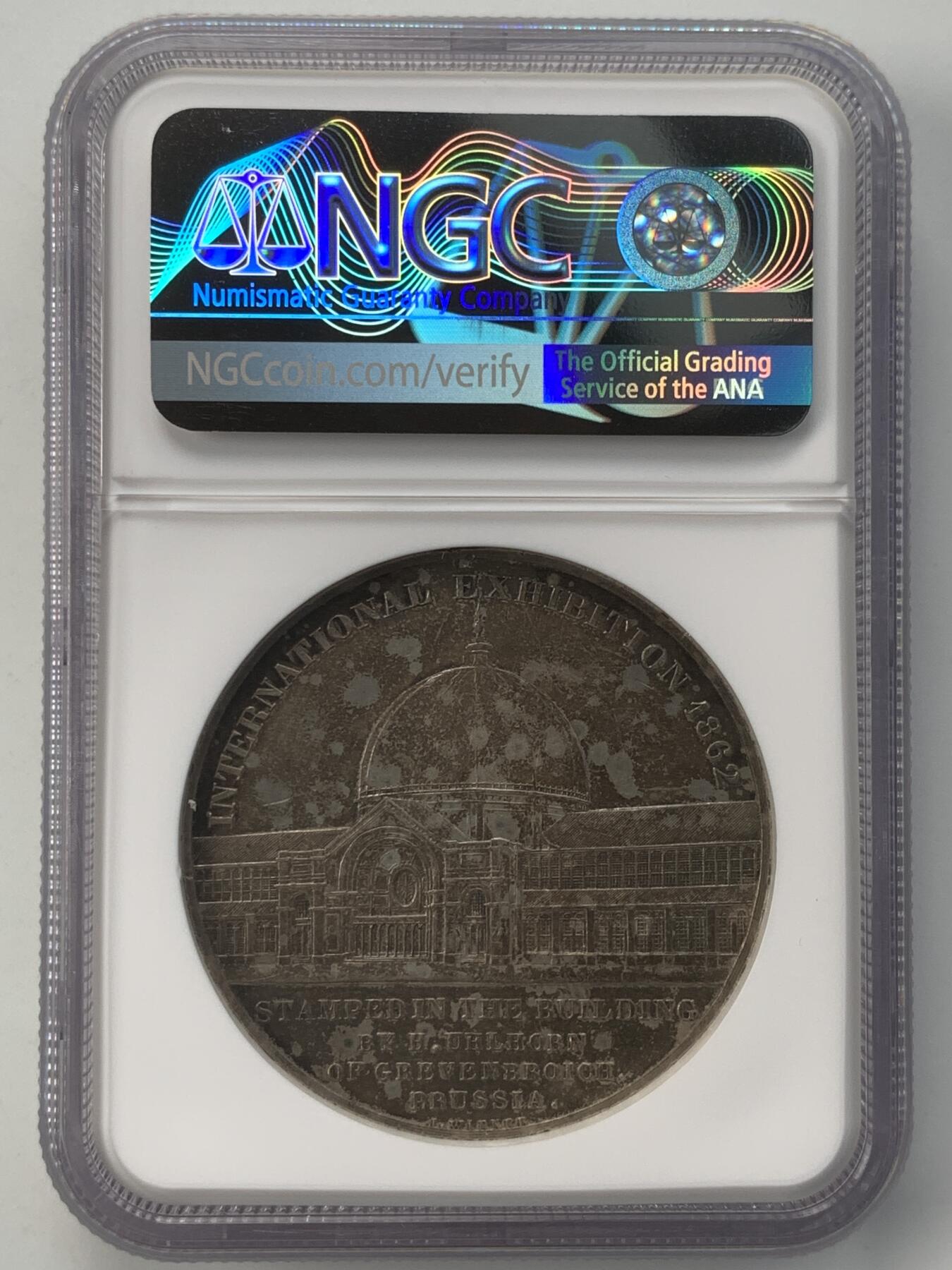 掌中浮雕-藏着的欧洲第052场 NGC MS61 : 1862年英国国际博览会纪念银章，42mm