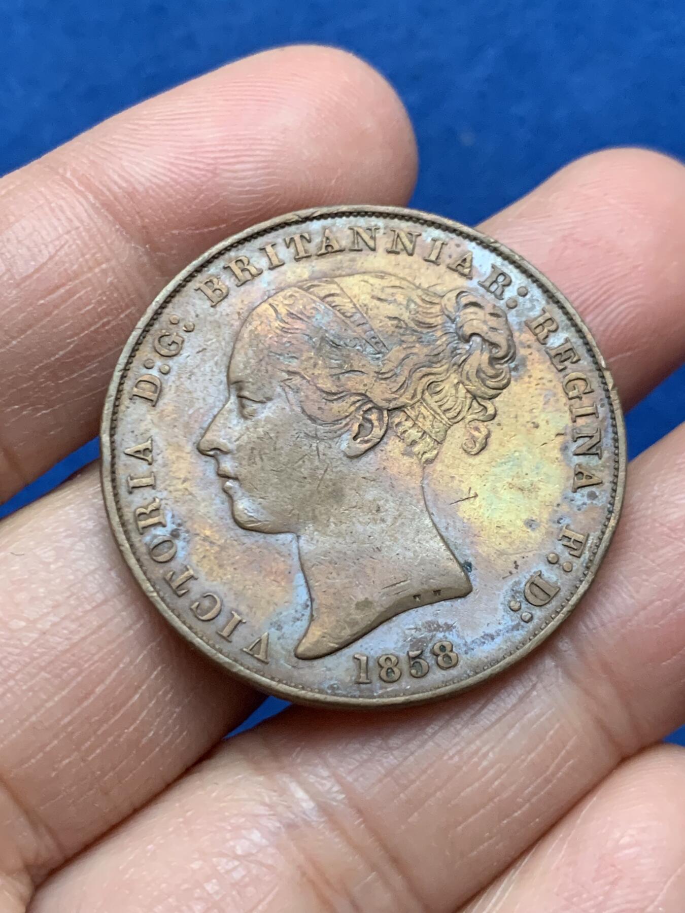 《竞宝斋》第463-465场 周日，周一，周二，3场连拍 （全场包邮）欢迎送拍 英属泽西1858年1/13先令大铜币 17.6克 少见品种