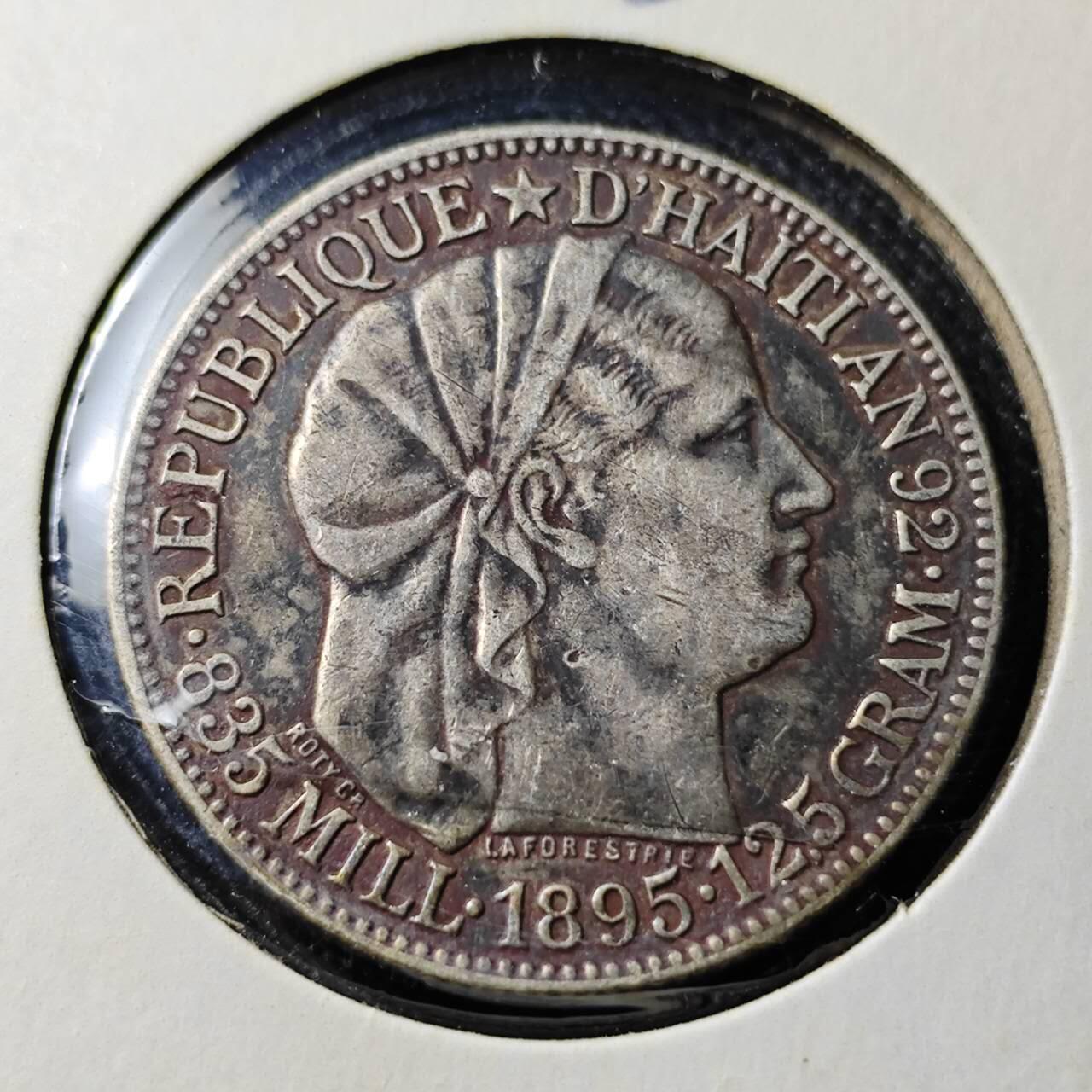 KK钱币收藏小铺  第398期 百期特拍（四拍之二） 2月预留时间 周末发货  1895海地50分银币 12.5克835银