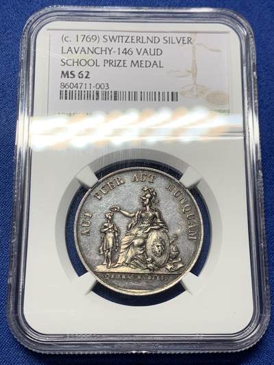 《竞宝斋》第463-465场 周日，周一，周二，3场连拍 （全场包邮）欢迎送拍 - NGC MS62 瑞士 沃州学校银质奖章 莫里科费尔作品 早期经典品种