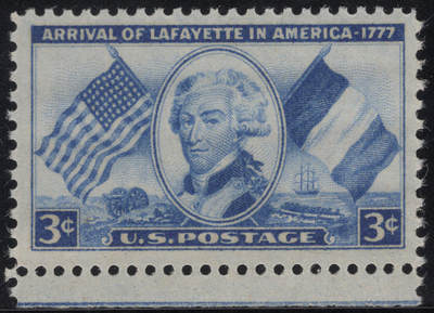 洪涛臻品批发群 精选邮票限时拍卖第1244期  - 1952美国独立战争拉法叶将军 1全新带下边 雕刻版原胶全品！