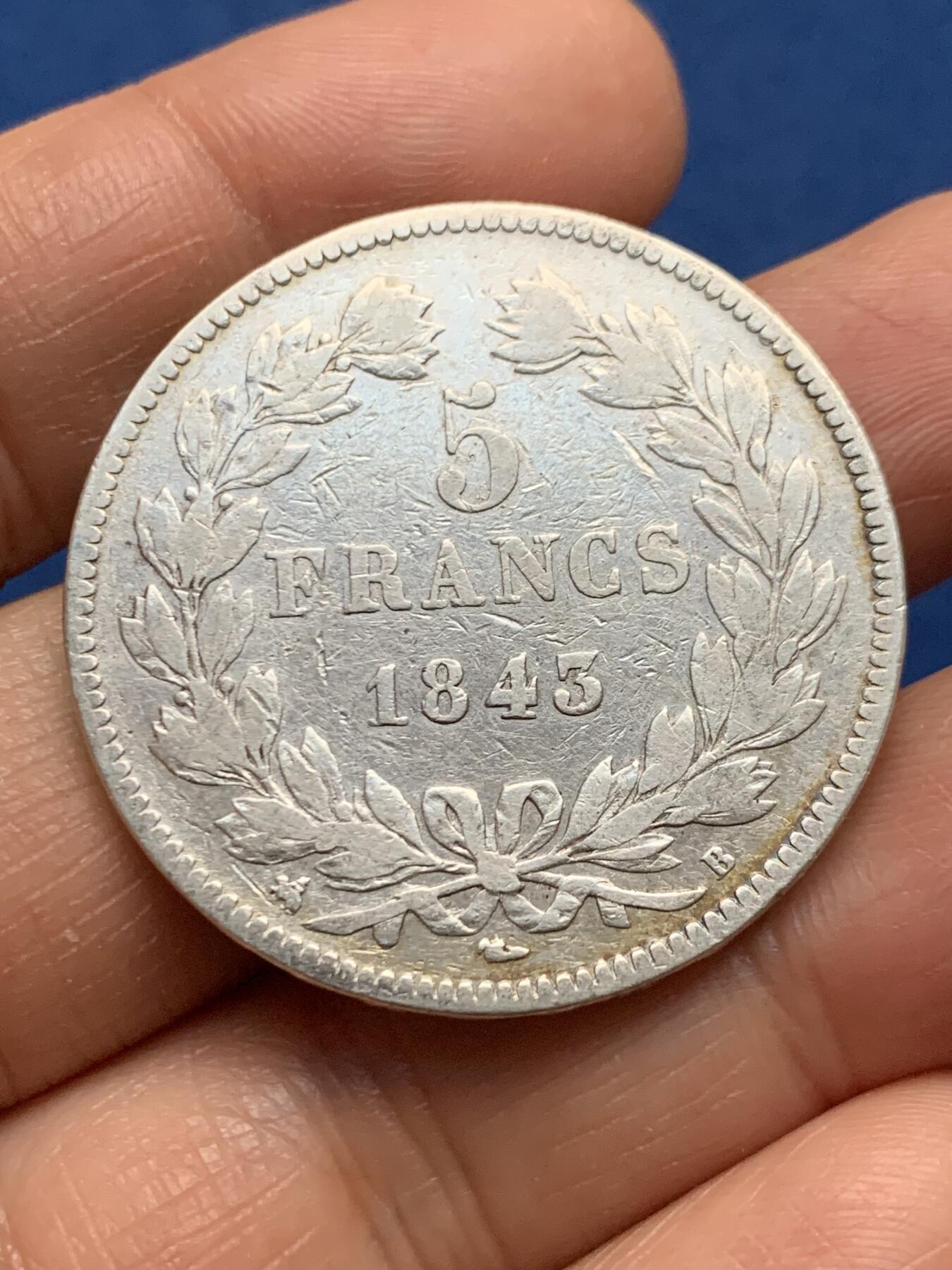 《竞宝斋》第463-465场 周日，周一，周二，3场连拍 （全场包邮）欢迎送拍 法国1843年菲利普5法郎银币 24.5克