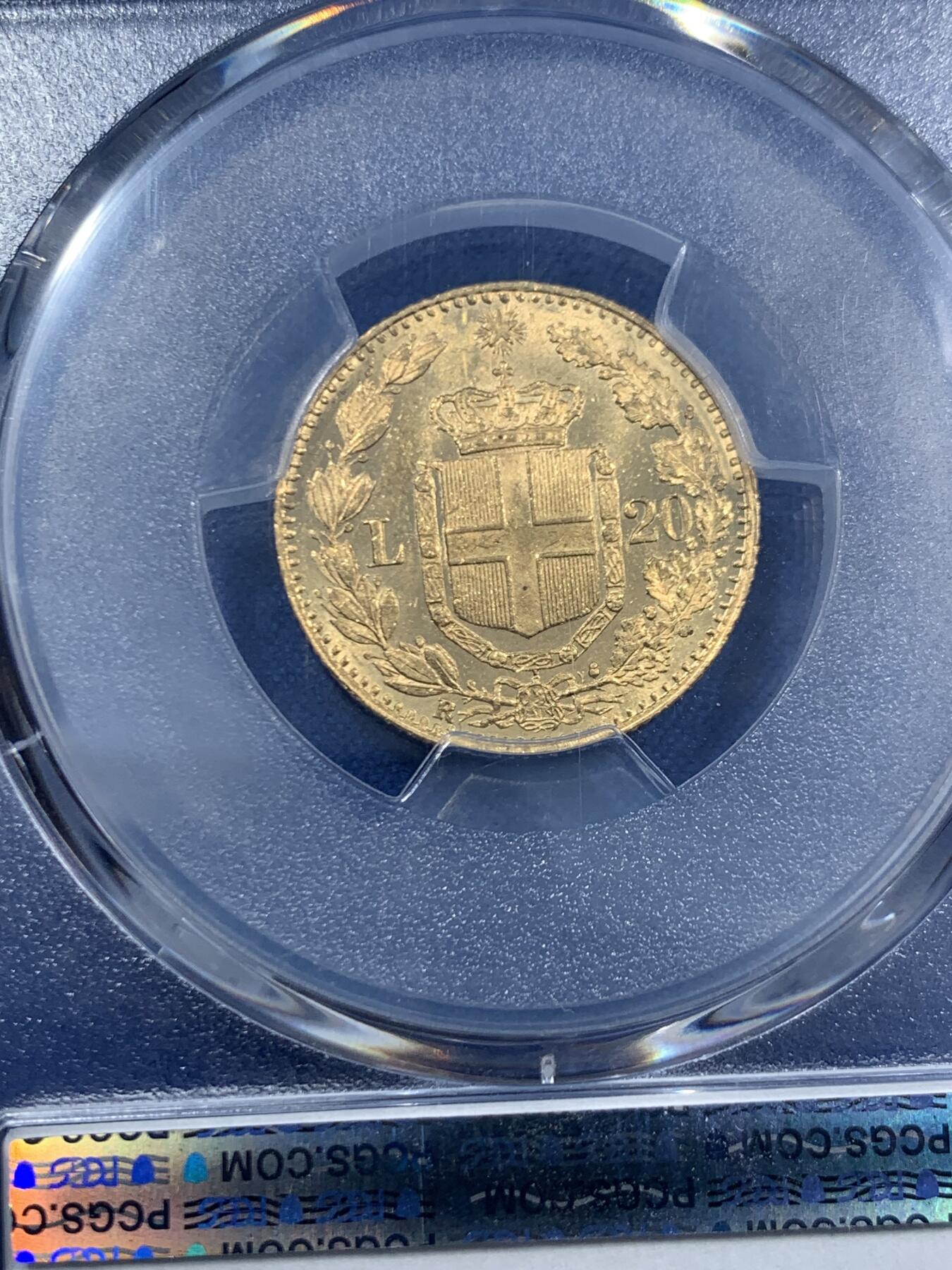 《竞宝斋》第463-465场 周日，周一，周二，3场连拍 （全场包邮）欢迎送拍 PCGS MS64 意大利 1882年 里拉金币 PL状态 900金 6.45克