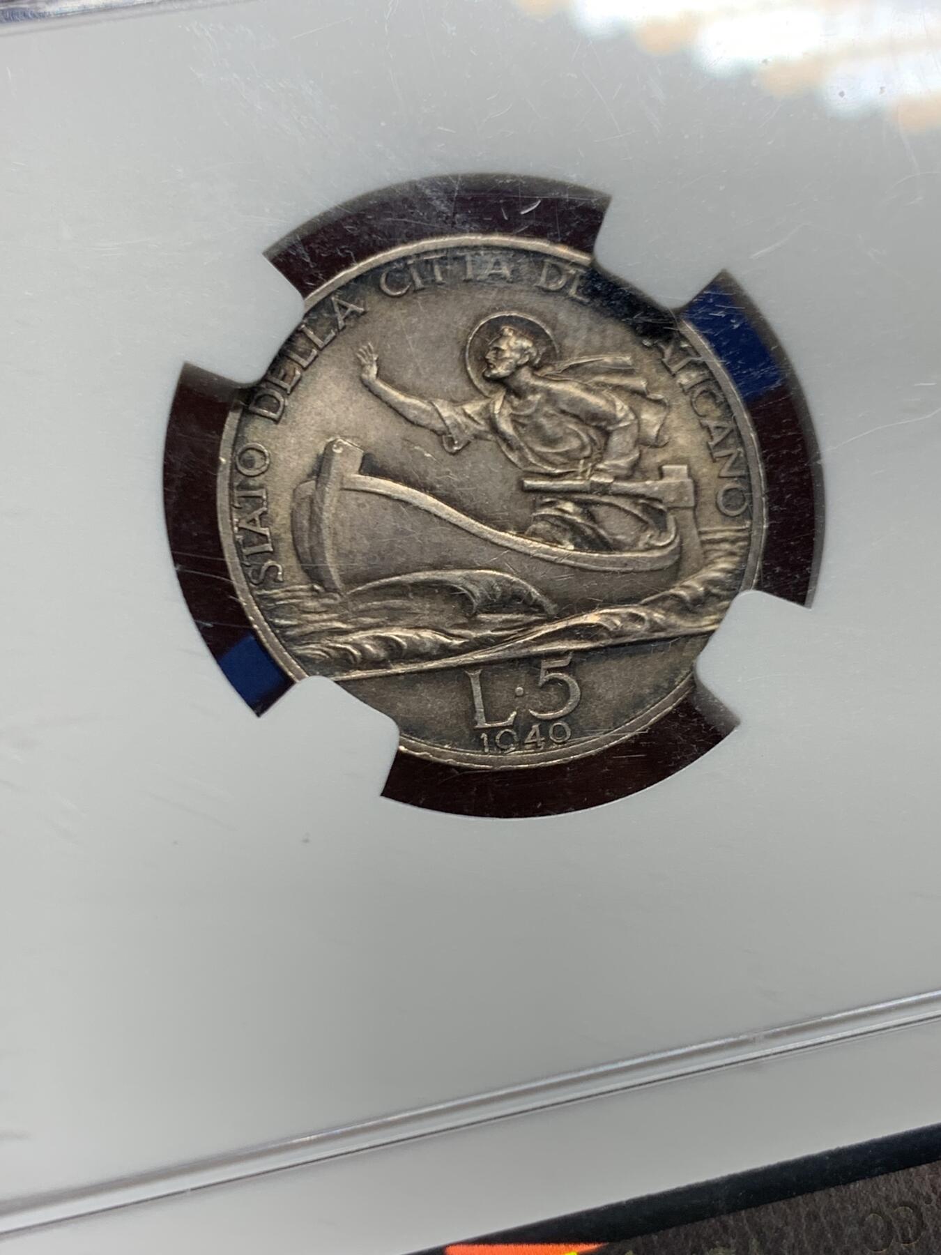 《竞宝斋》第463-465场 周日，周一，周二，3场连拍 （全场包邮）欢迎送拍 NGC MS64 梵蒂冈1940年5里拉银币 双面均匀深彩包浆很好看