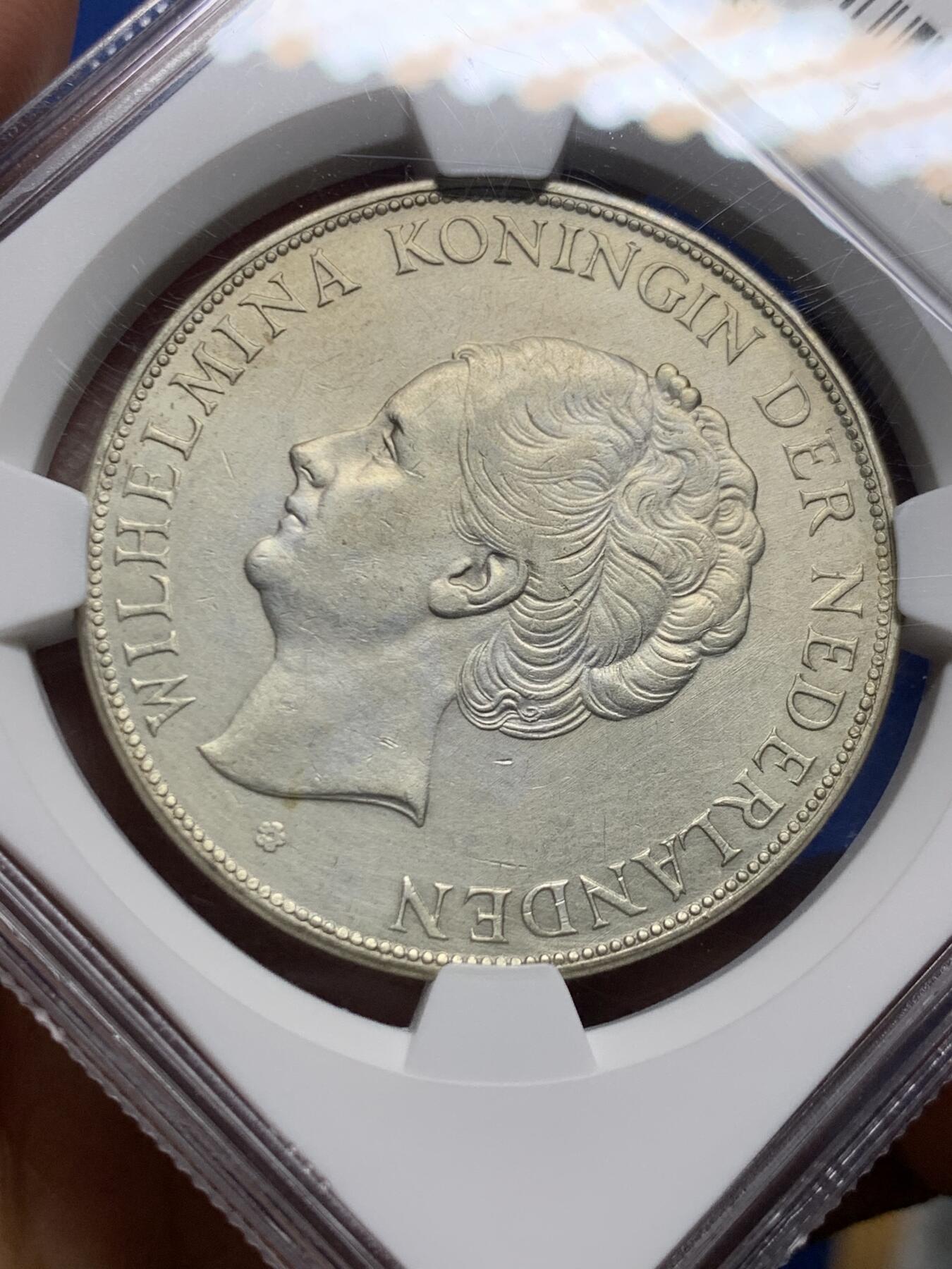 《竞宝斋》第463-465场 周日，周一，周二，3场连拍 （全场包邮）欢迎送拍 NGC AUD 荷兰1932年女王威廉明娜2.5盾银币