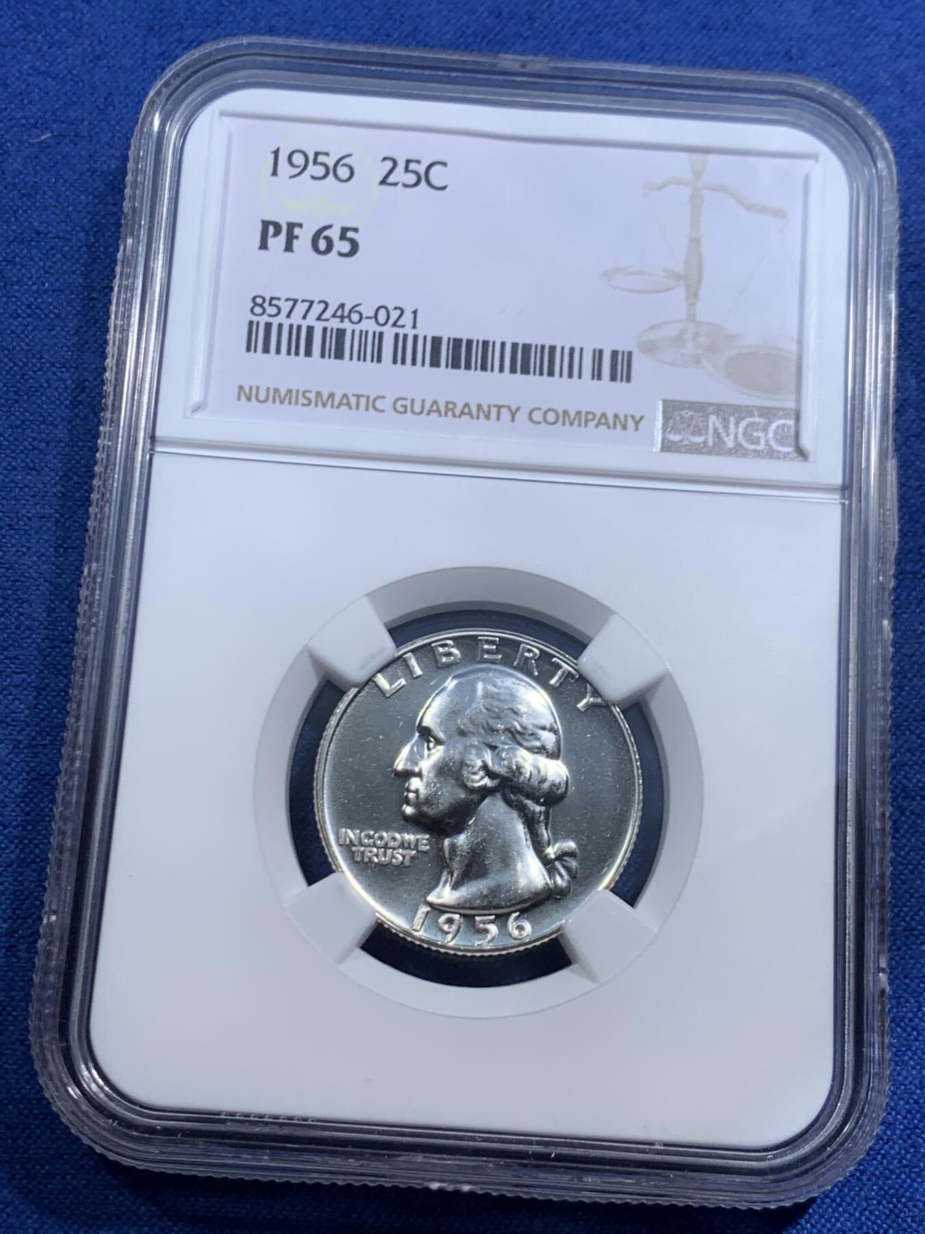 《竞宝斋》第463-465场 周日，周一，周二，3场连拍 （全场包邮）欢迎送拍 NGC PF65 美国1956年华盛顿25分精制银币