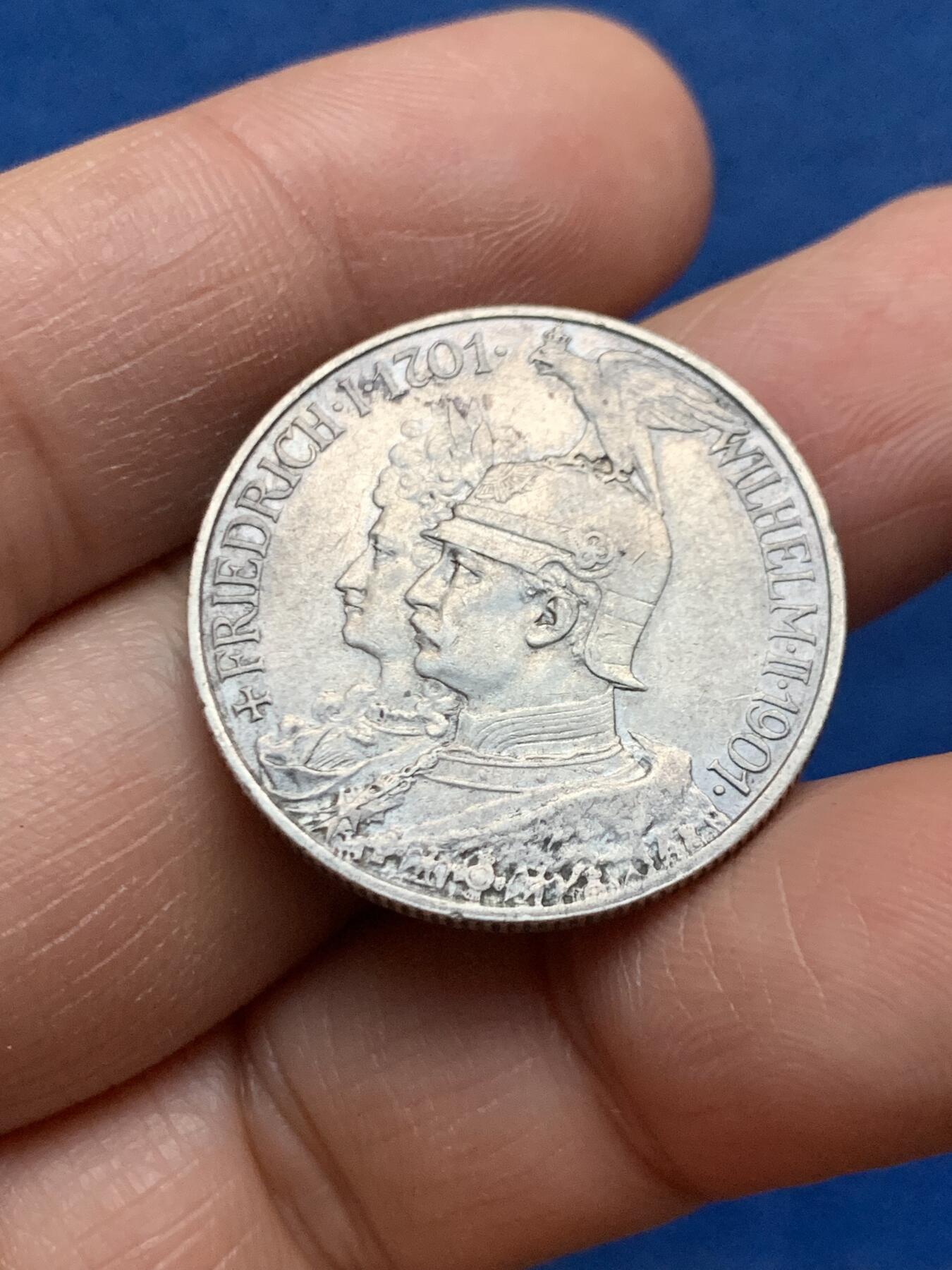 《竞宝斋》第463-465场 周日，周一，周二，3场连拍 （全场包邮）欢迎送拍 德国1901年普鲁士建国2马克银币 11.1克