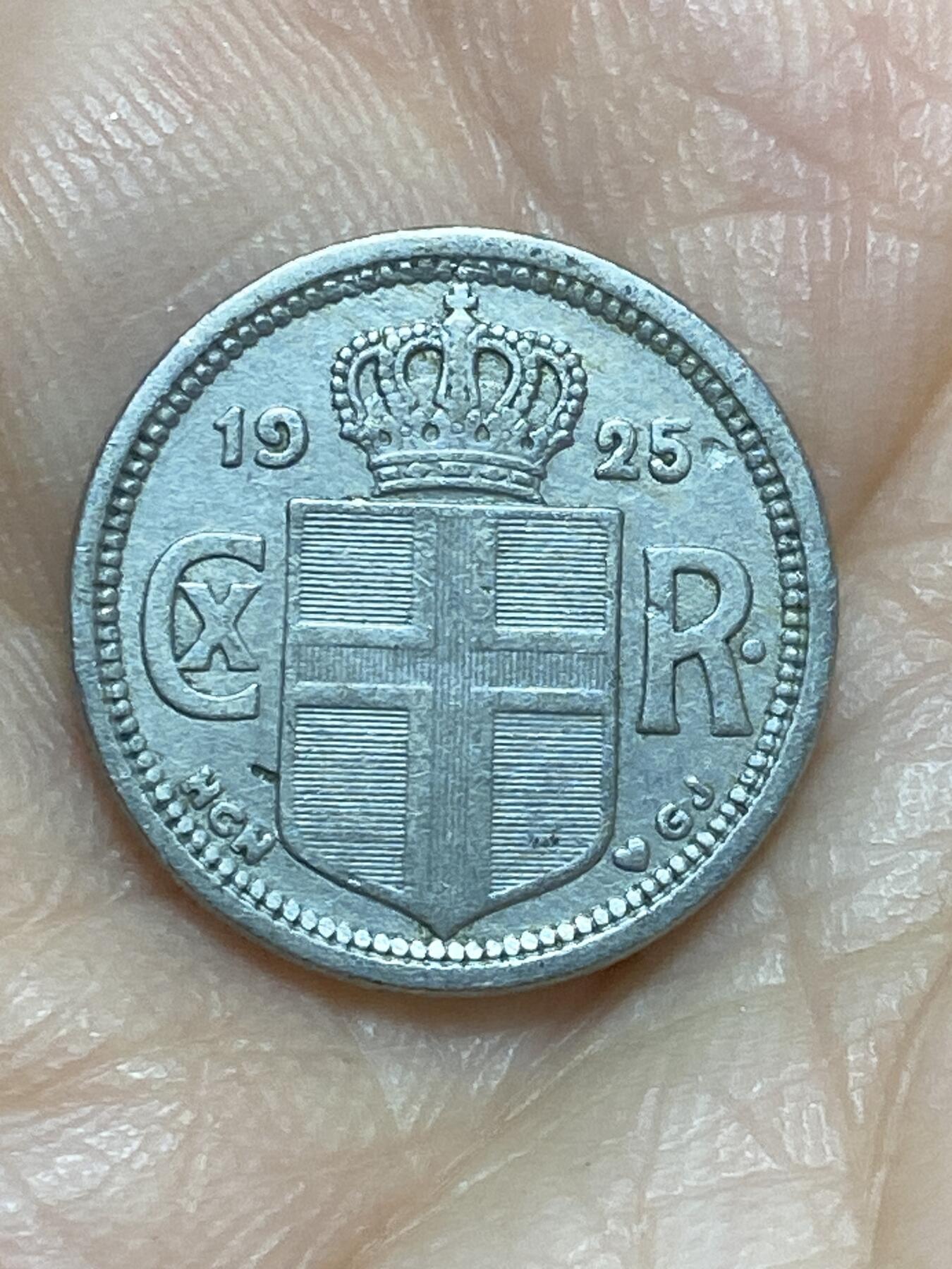 2026年第十七场(总第一百八十六场）外国好品散币场(免佣金) 少见–丹属冰岛王国1925年25奥拉(克里斯蒂安十世第一版，早期HCN–GJ版)
