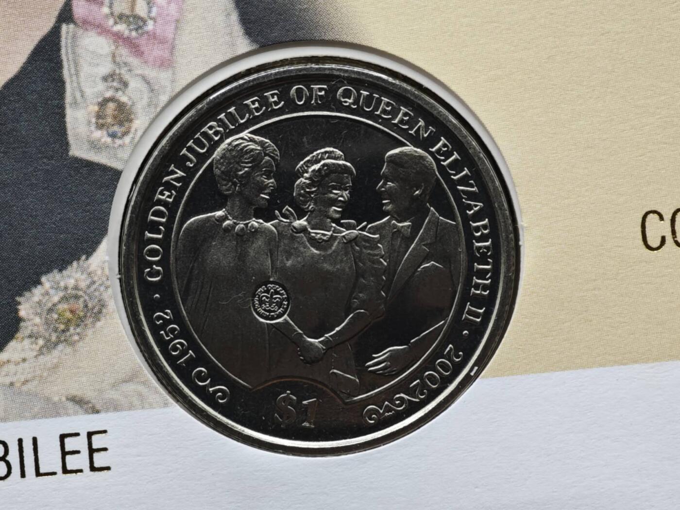 【淘币小摊】限时拍第八百六十二拍  克朗币邮币封场  满百包邮可预留两周  周一统一发货  英属维尔京2002年女王登基金禧1元纪念币邮币封