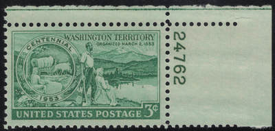 洪涛臻品批发群 精选邮票限时拍卖第1244期  - 1953 美国华盛顿州风光-开拓者 1全新 右上角边带版号！雕刻版原胶全品！
