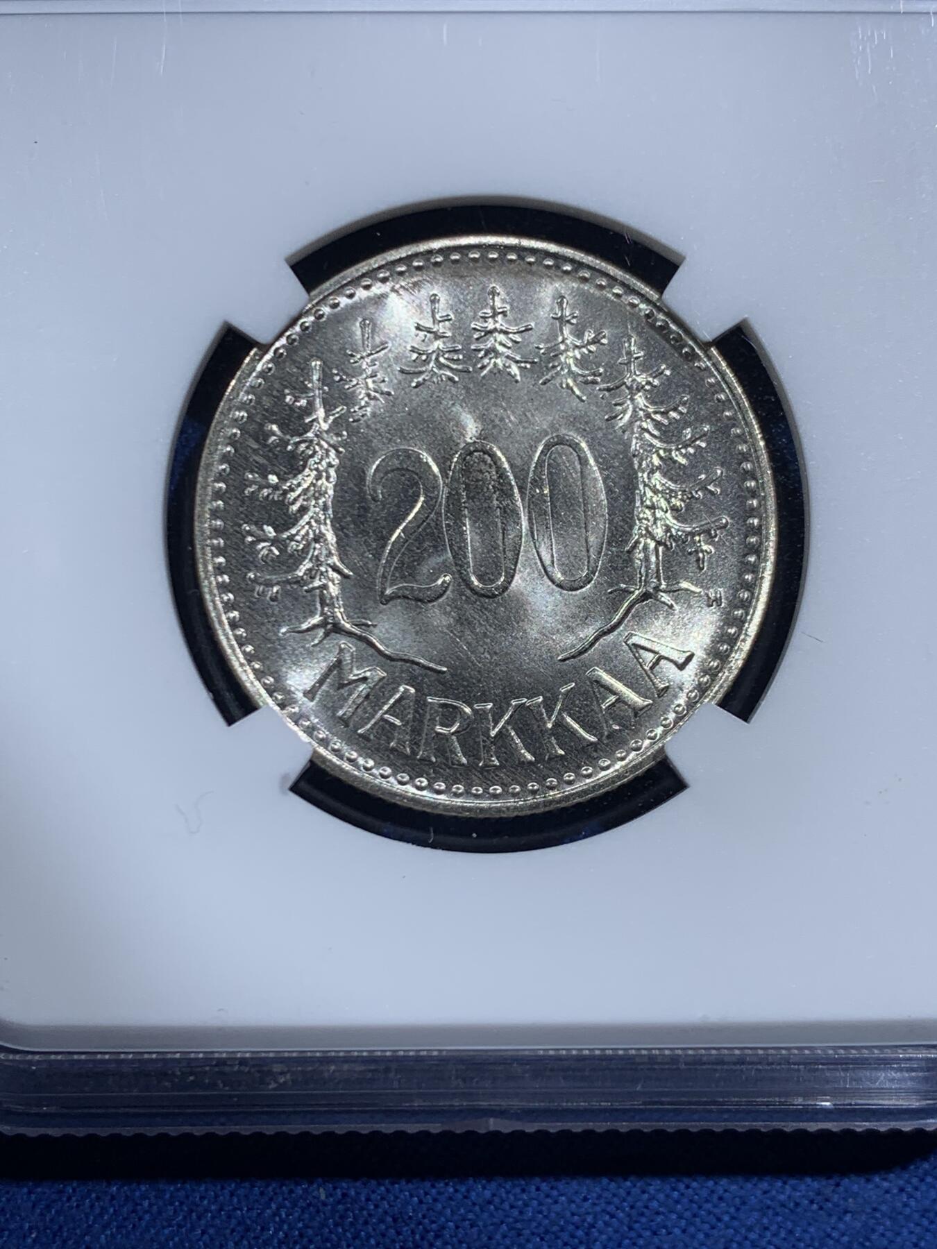 《竞宝斋》第463-465场 周日，周一，周二，3场连拍 （全场包邮）欢迎送拍 NGC MS65 芬兰1958年200马克银币 高分好品