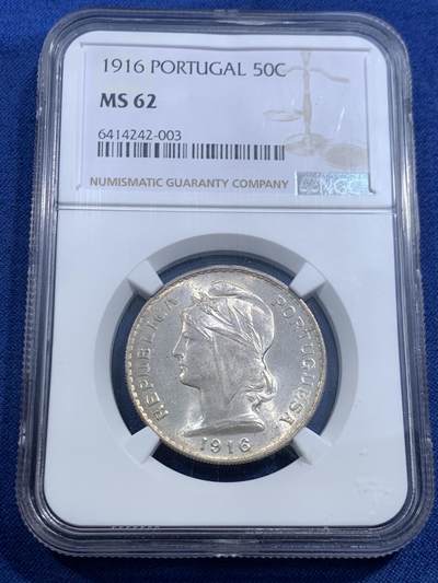 《竞宝斋》第463-465场 周日，周一，周二，3场连拍 （全场包邮）欢迎送拍 - NGC MS62 葡萄牙1916年女神50分银币
