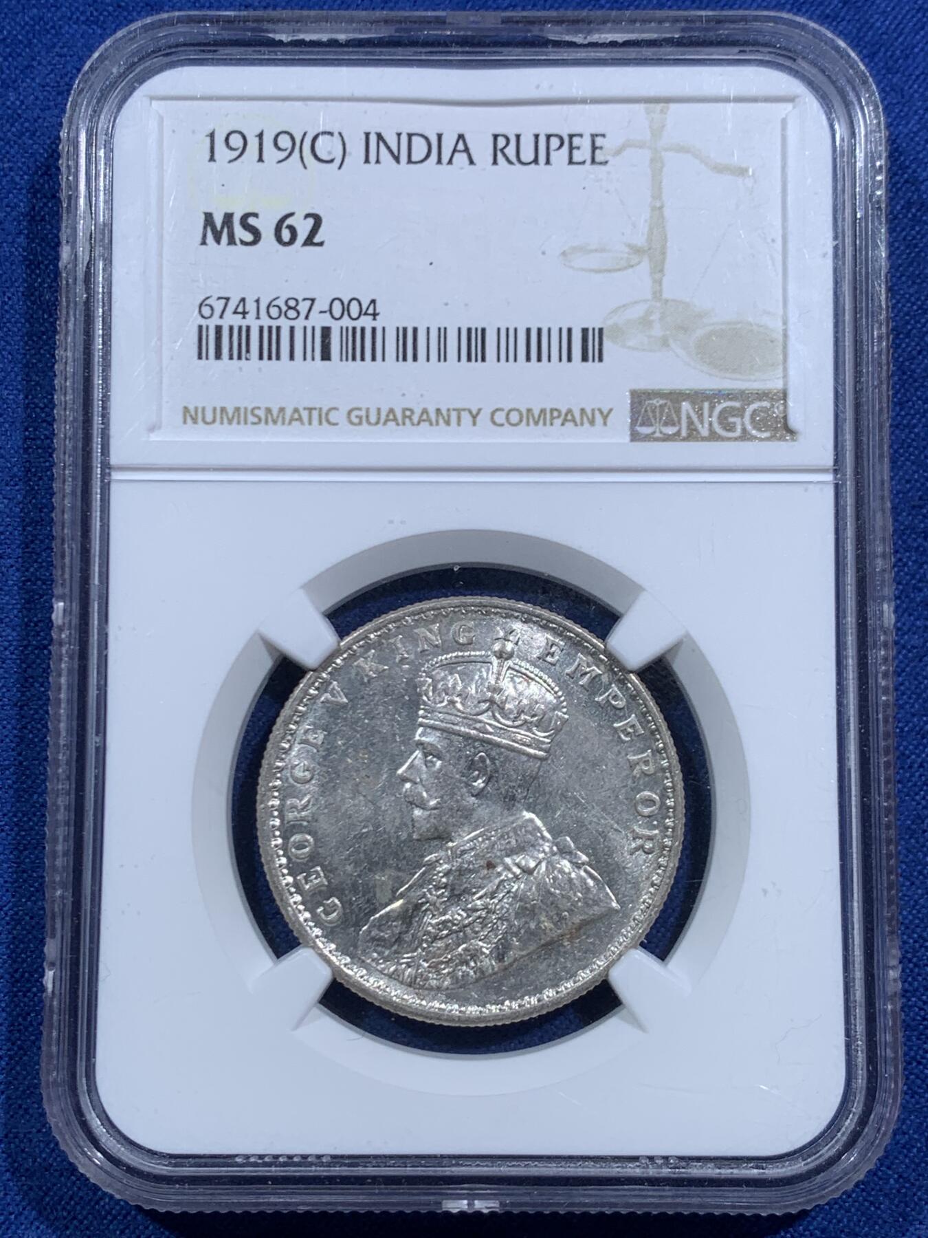 《竞宝斋》第463-465场 周日，周一，周二，3场连拍 （全场包邮）欢迎送拍 NGC MS62 英属印度1919年乔治五世1卢比  917银