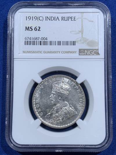 《竞宝斋》第463-465场 周日，周一，周二，3场连拍 （全场包邮）欢迎送拍 - NGC MS62 英属印度1919年乔治五世1卢比  917银