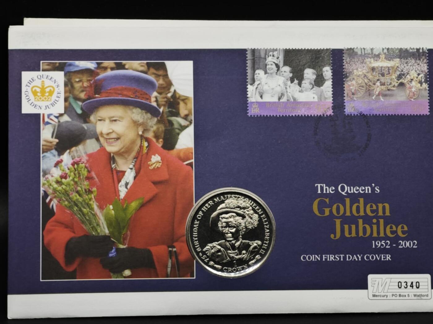 【淘币小摊】限时拍第八百六十二拍  克朗币邮币封场  满百包邮可预留两周  周一统一发货  直布罗陀2001年女王75周岁克朗纪念币邮币封