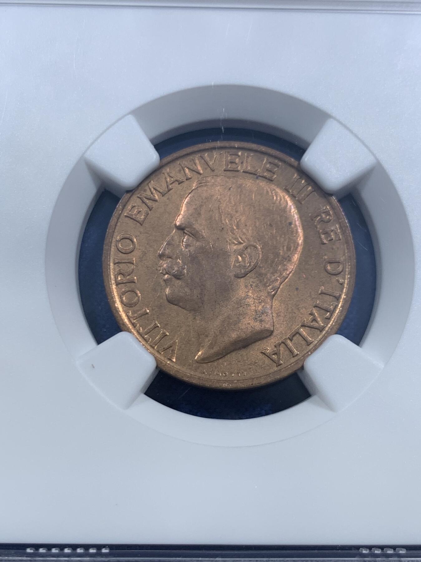 《竞宝斋》第463-465场 周日，周一，周二，3场连拍 （全场包邮）欢迎送拍 NGC MS64RB 意大利1920年小蜜蜂10分，古典主义风格代表作品，极美的设计，原铜光不容易