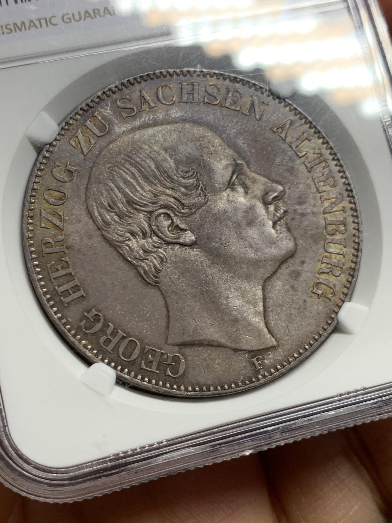 《竞宝斋》第463-465场 周日，周一，周二，3场连拍 （全场包邮）欢迎送拍 NGC MS62 德国 1852年 萨克森-阿尔滕堡公国 2泰勒大37克的大银币 发行仅9400枚 不可多得的藏品