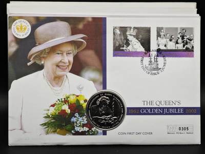 【淘币小摊】限时拍第八百六十二拍  克朗币邮币封场  满百包邮可预留两周  周一统一发货  - 直布罗陀1997年女王金婚克朗纪念币邮币封