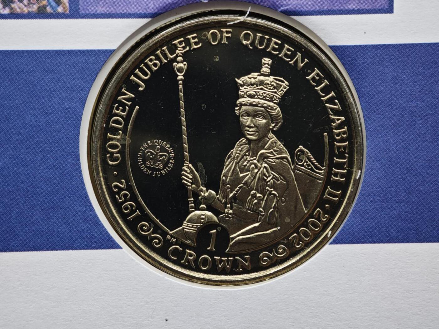 【淘币小摊】限时拍第八百六十二拍  克朗币邮币封场  满百包邮可预留两周  周一统一发货  马恩岛2002年女王登基金禧克朗纪念币邮币封